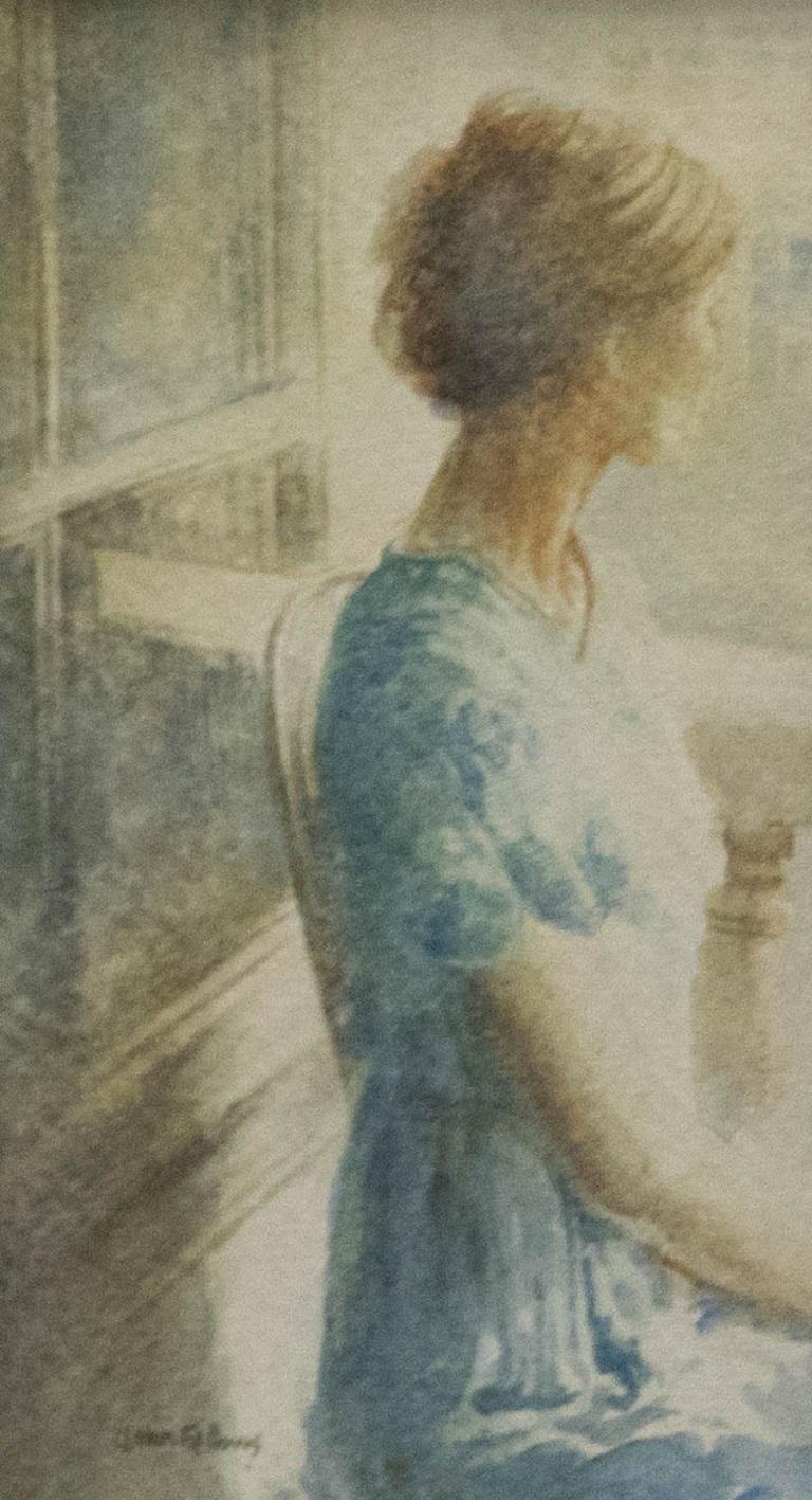 John Fellows - Framed Early 20th Century Watercolour, Lady on the Balcony - Art by Unknown