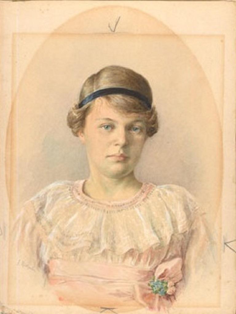 Unknown Portrait – L. Ruckgaber  Aquarell des frühen 20. Jahrhunderts, Die Brautjungfrau