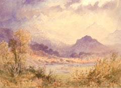 Antique Henry Andrew Harper (1835-1900)  - 1872 Watercolour, Deer in the Highlands