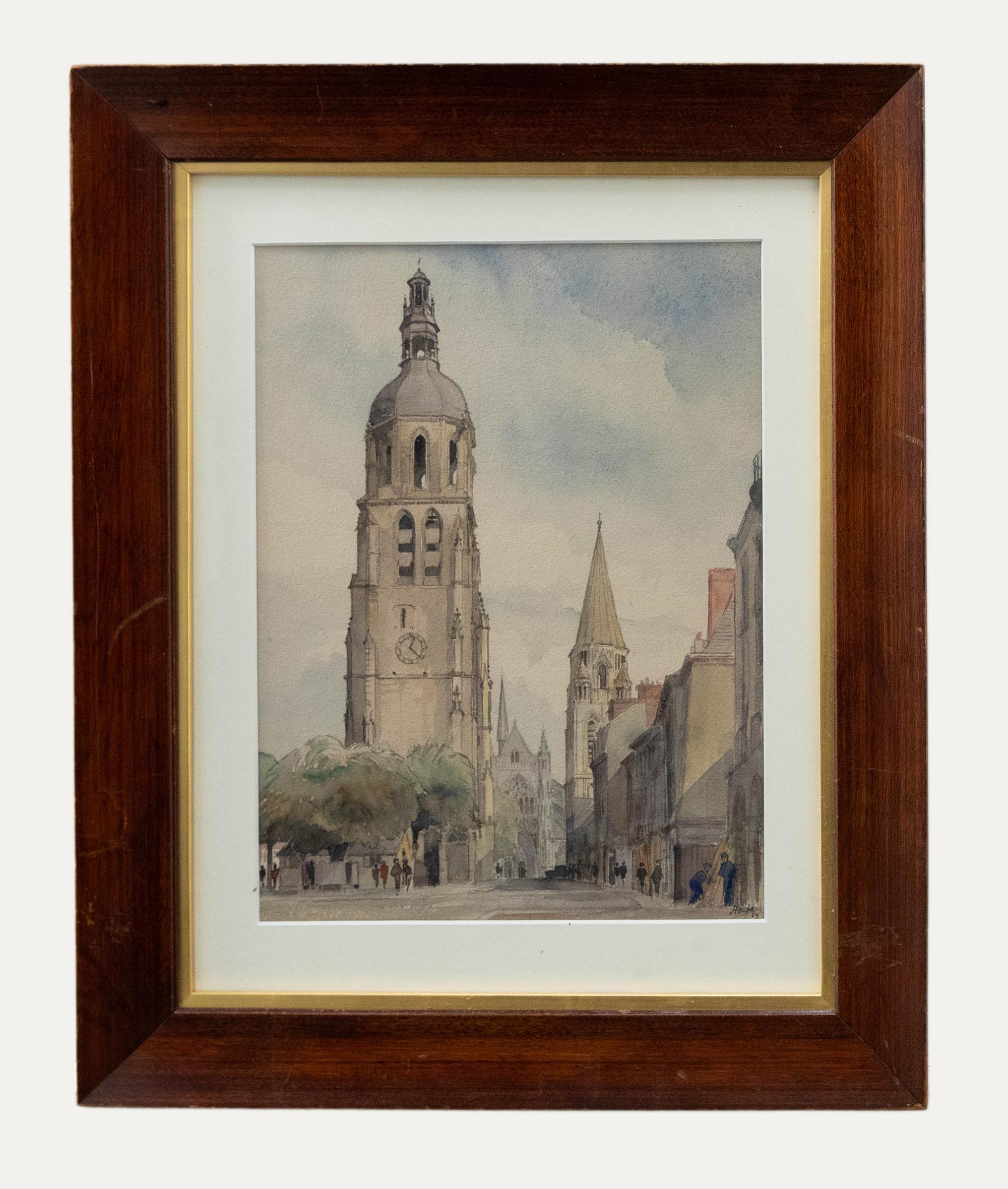 Unknown Landscape Art - Howfe - French Mid 20th Century Watercolour, Saint Martin Tower, Vendome
