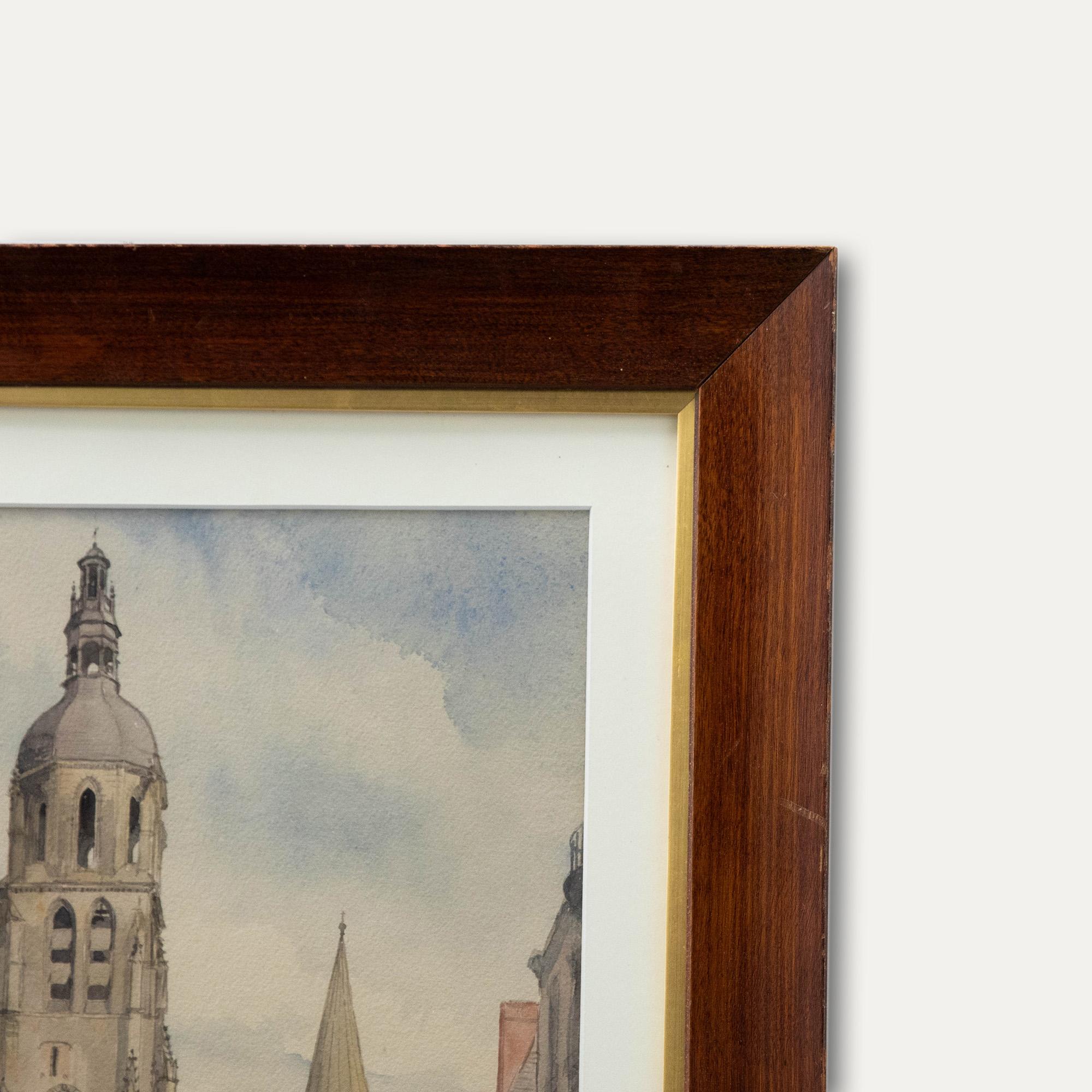 Howfe - French Mid 20th Century Watercolour, Saint Martin Tower, Vendome For Sale 2