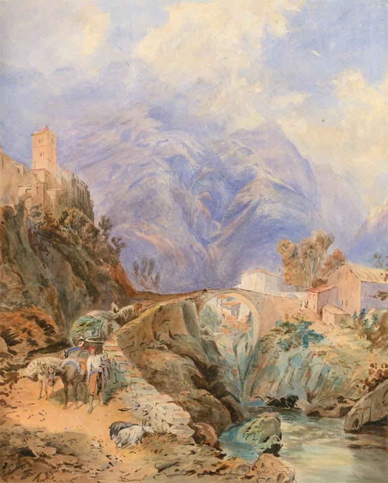 Thomas Charles Leeson Rowbotham Landscape Art – Kreis von Thomas Rowbotham (1823-1875) - Aquarell, italienische Stadt des 19. Jahrhunderts