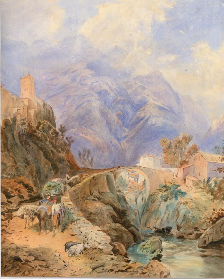 Kreis von Thomas Rowbotham (1823-1875) - Aquarell, italienische Stadt des 19. Jahrhunderts – Art von Thomas Charles Leeson Rowbotham