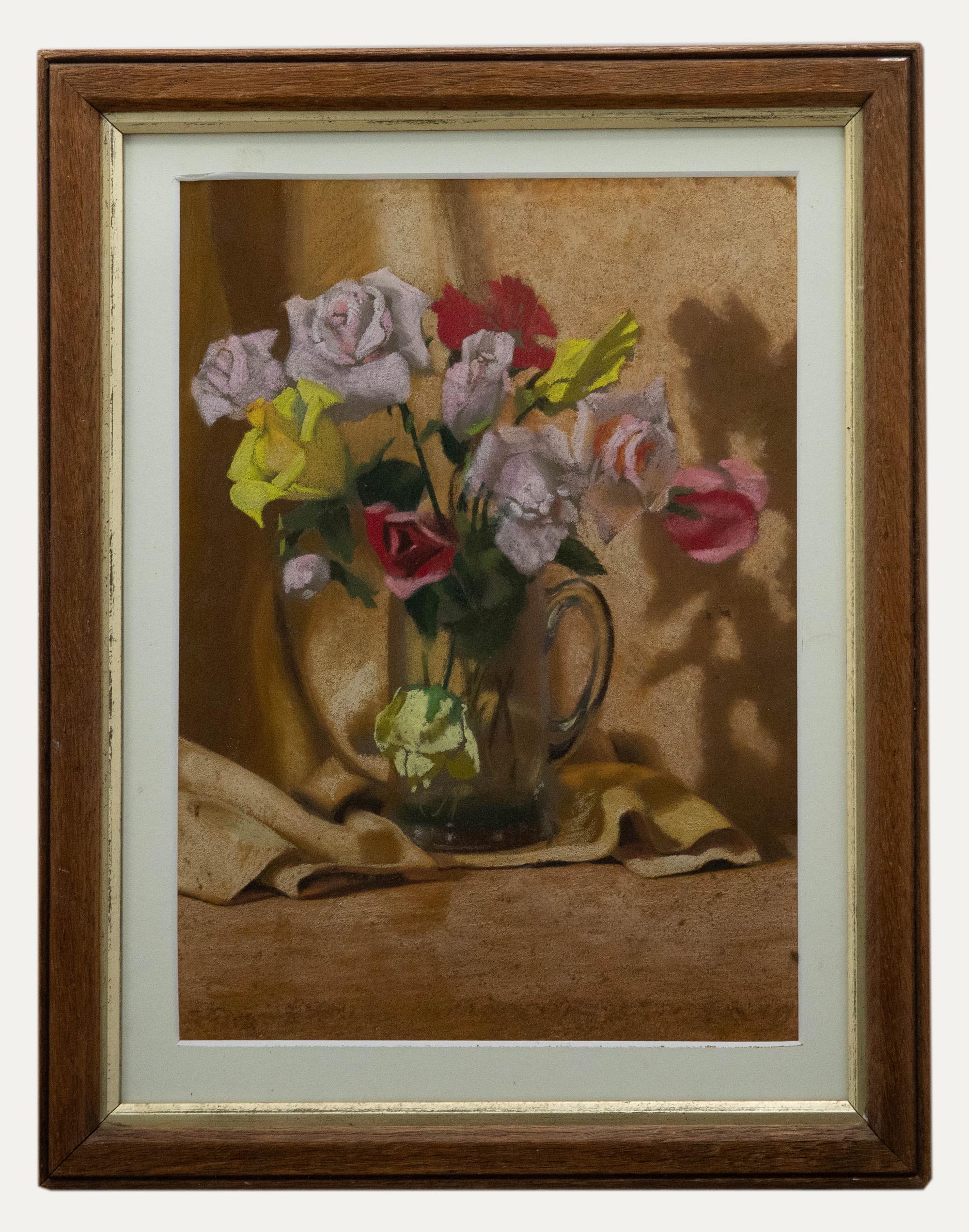 A fine still life in pastel by the artist Vivian Bewick. Unsigned. Well presented in a vintage oak frame and inner gilt slip, with narrow card mount. On paper. 
