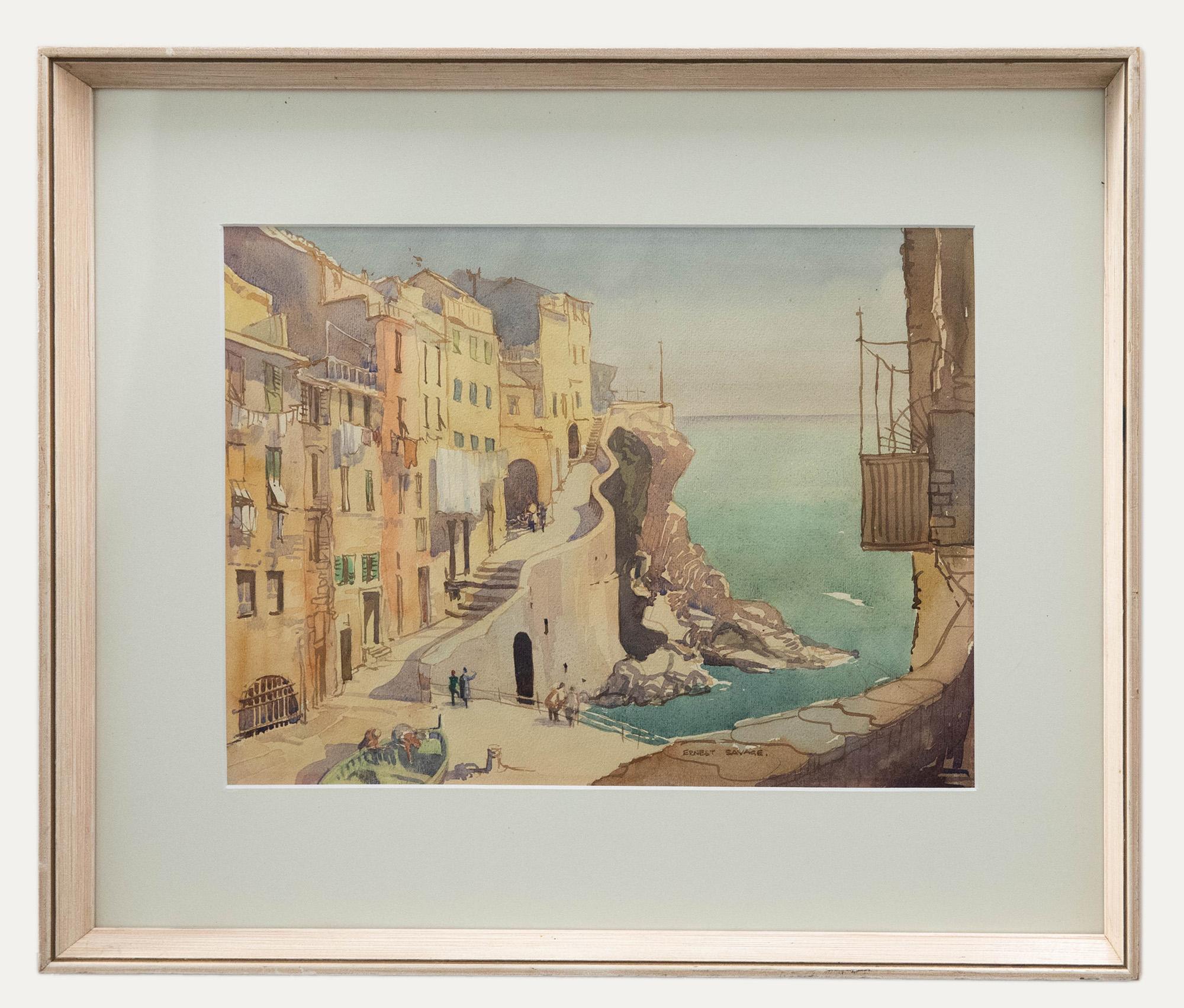 Unknown Figurative Art - Ernest Savage (1910-1992) - Watercolour, Riomaggiori Cinque Terre