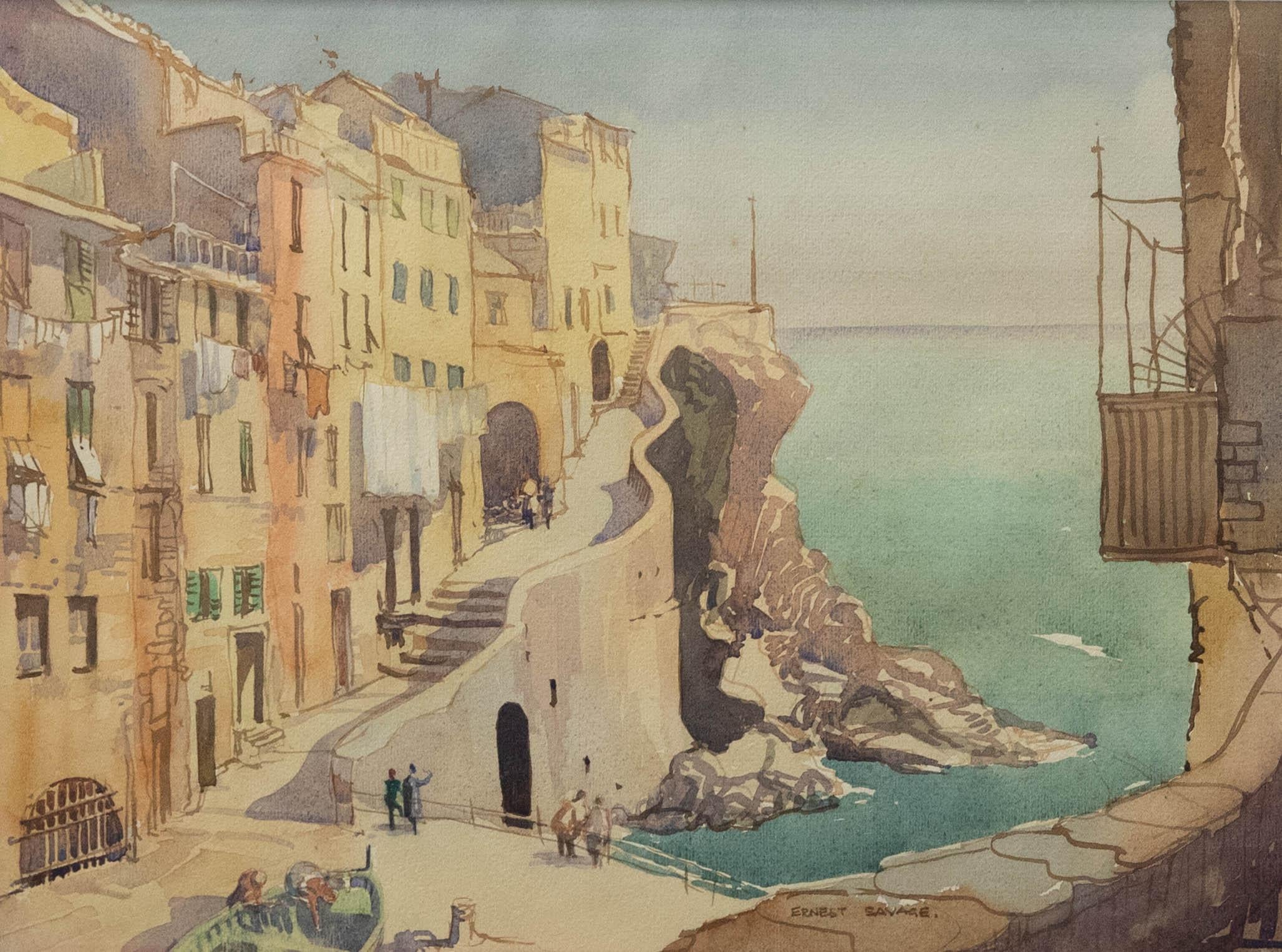 Ernest Savage (1910-1992) - Watercolour, Riomaggiori Cinque Terre - Art by Unknown