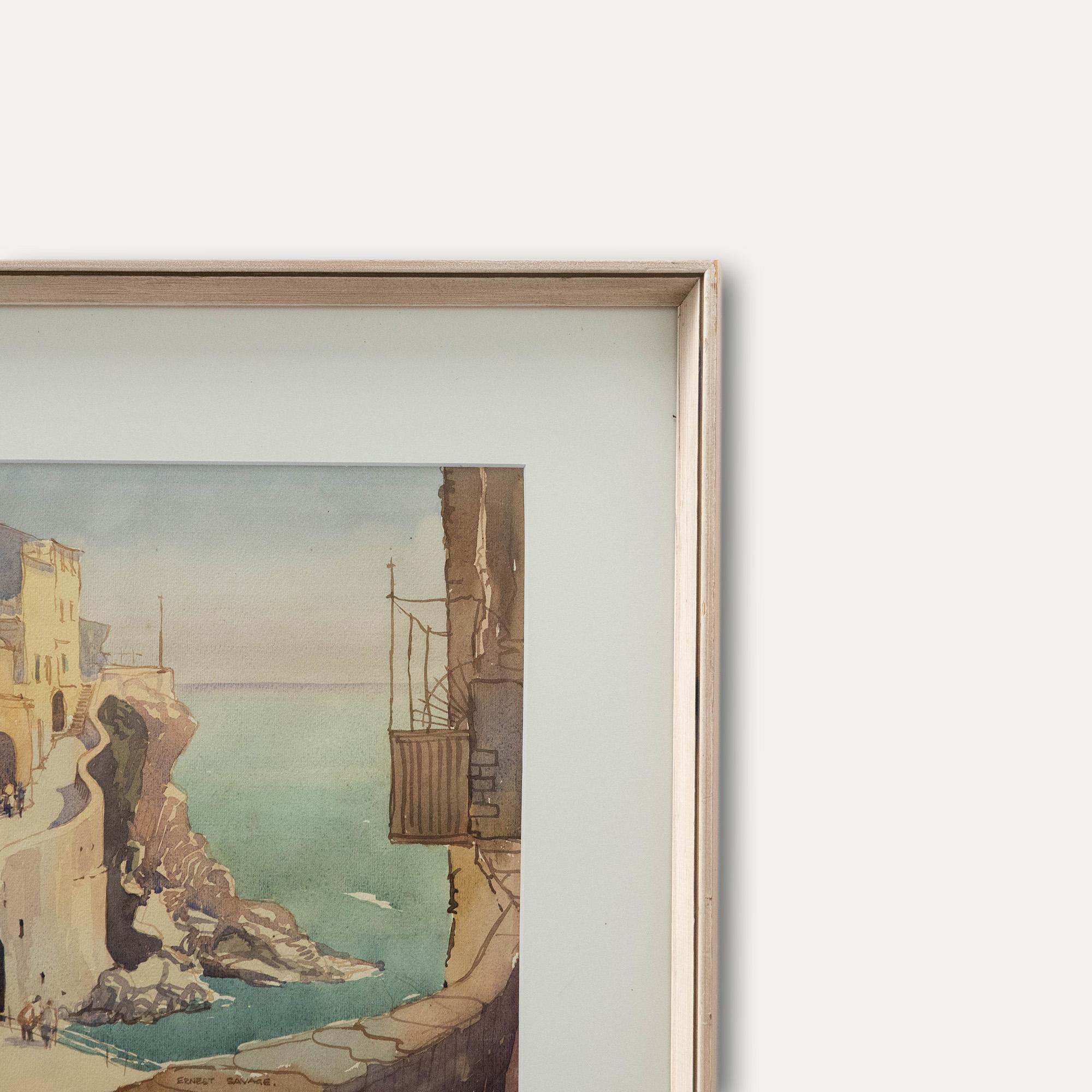 Ernest Savage (1910-1992) - Watercolour, Riomaggiori Cinque Terre For Sale 2