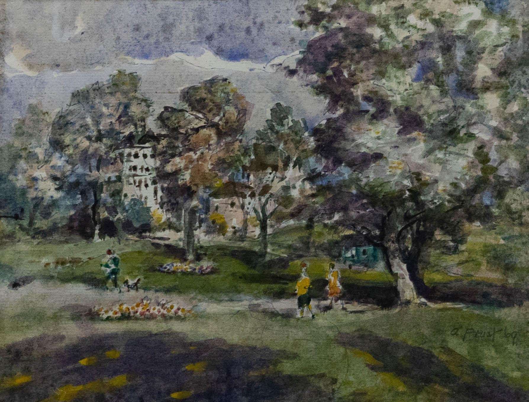 Alfred J. Prust (exh.1924-1937) - 1969 Watercolour, The Park in Summer - Art by Unknown