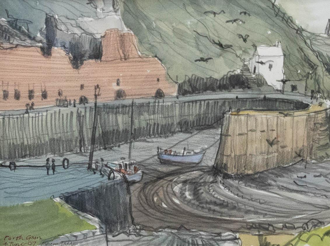 Martin Podd (né en 1930) - Aquarelle contemporaine encadrée, Porthgain - Art de Unknown