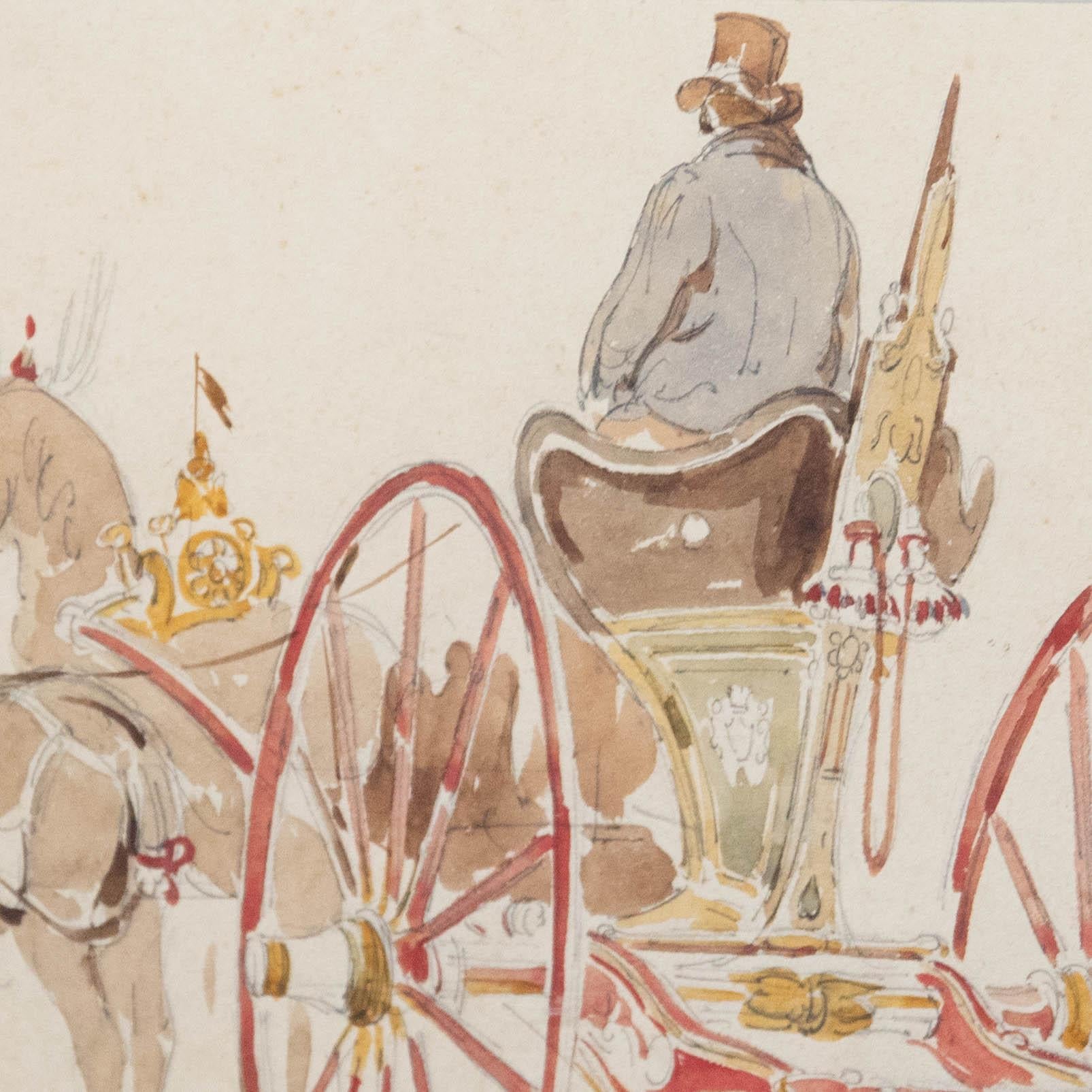 Achille Vianelli (1803-1894) - Watercolour, Study of a Horse Drawn Carriage For Sale 1