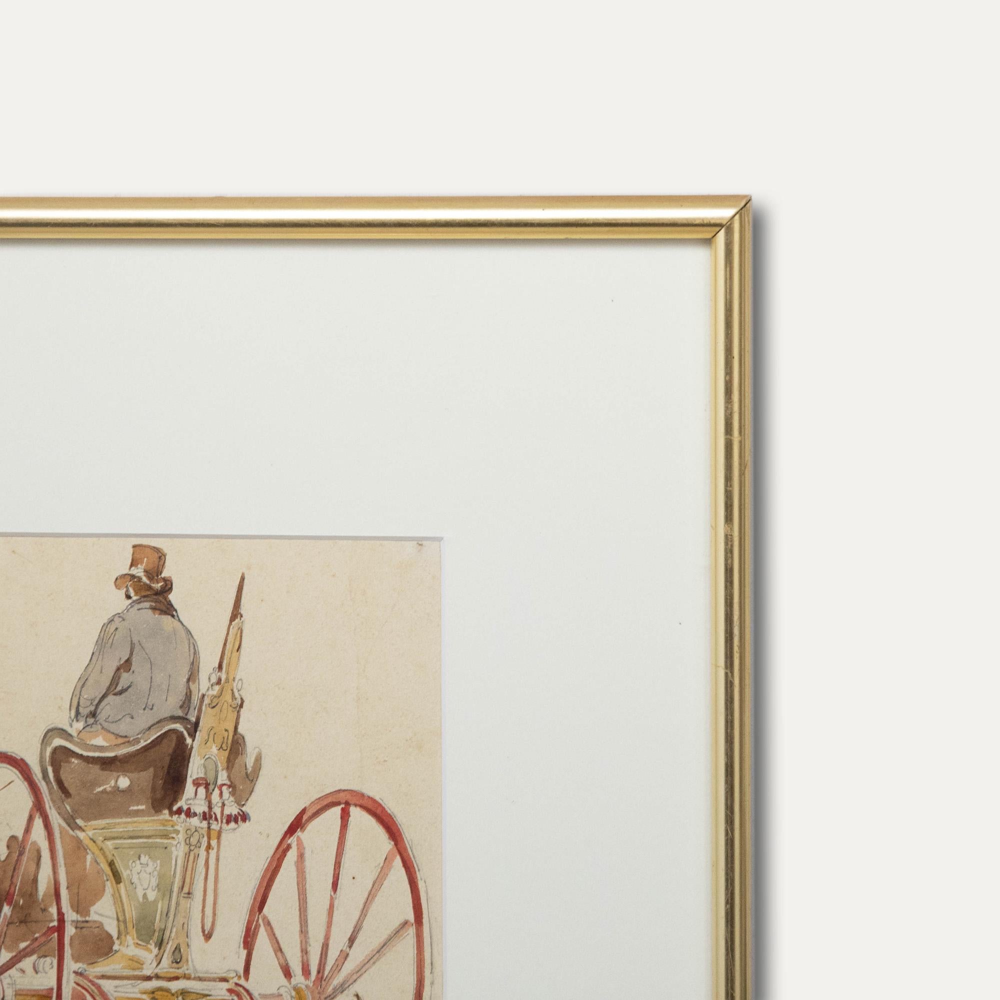 Achille Vianelli (1803-1894) - Watercolour, Study of a Horse Drawn Carriage For Sale 2