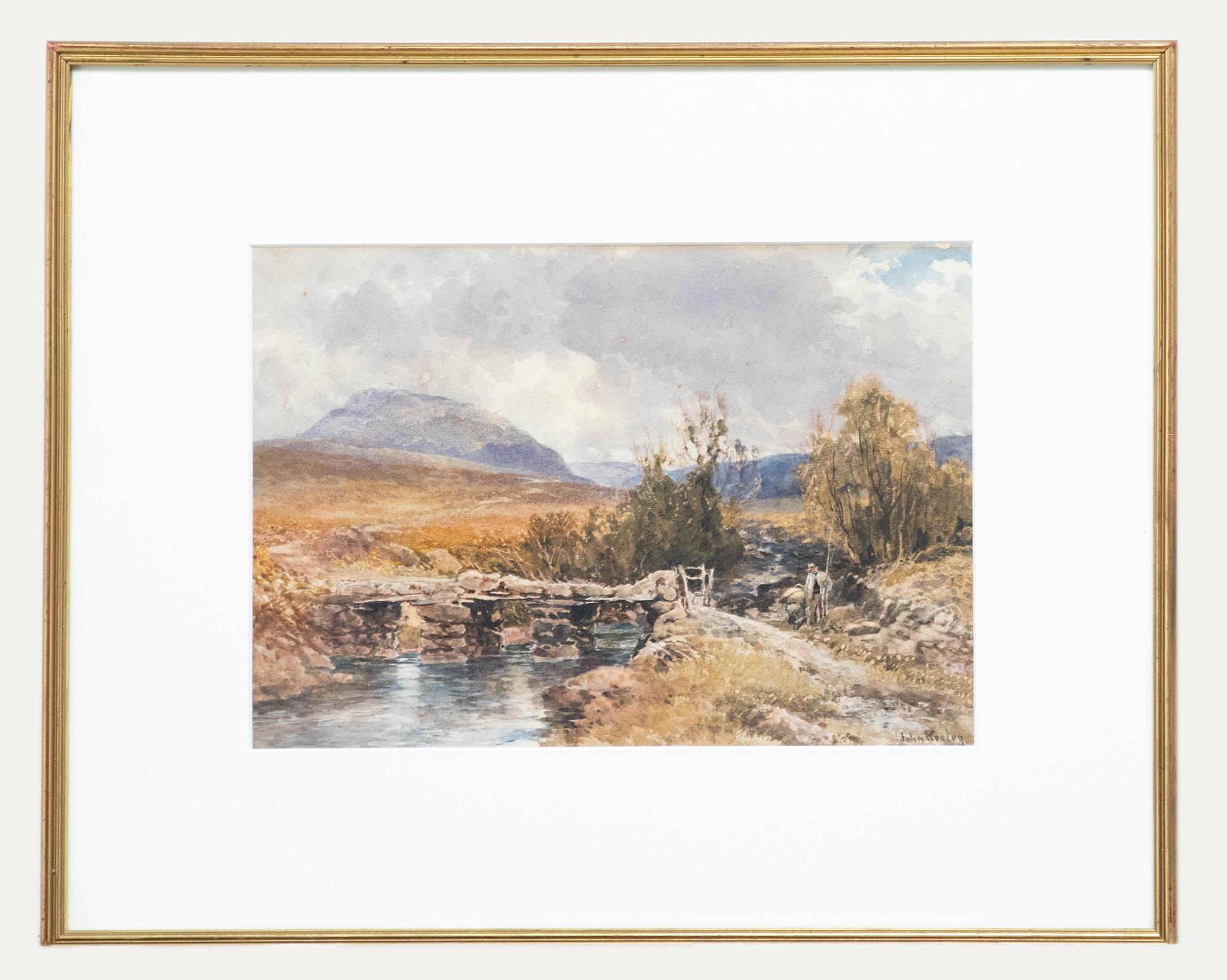 Unknown Landscape Art - John Keeley RSBA (1849-1930) - Watercolour, Teignhead Clapper Bridge