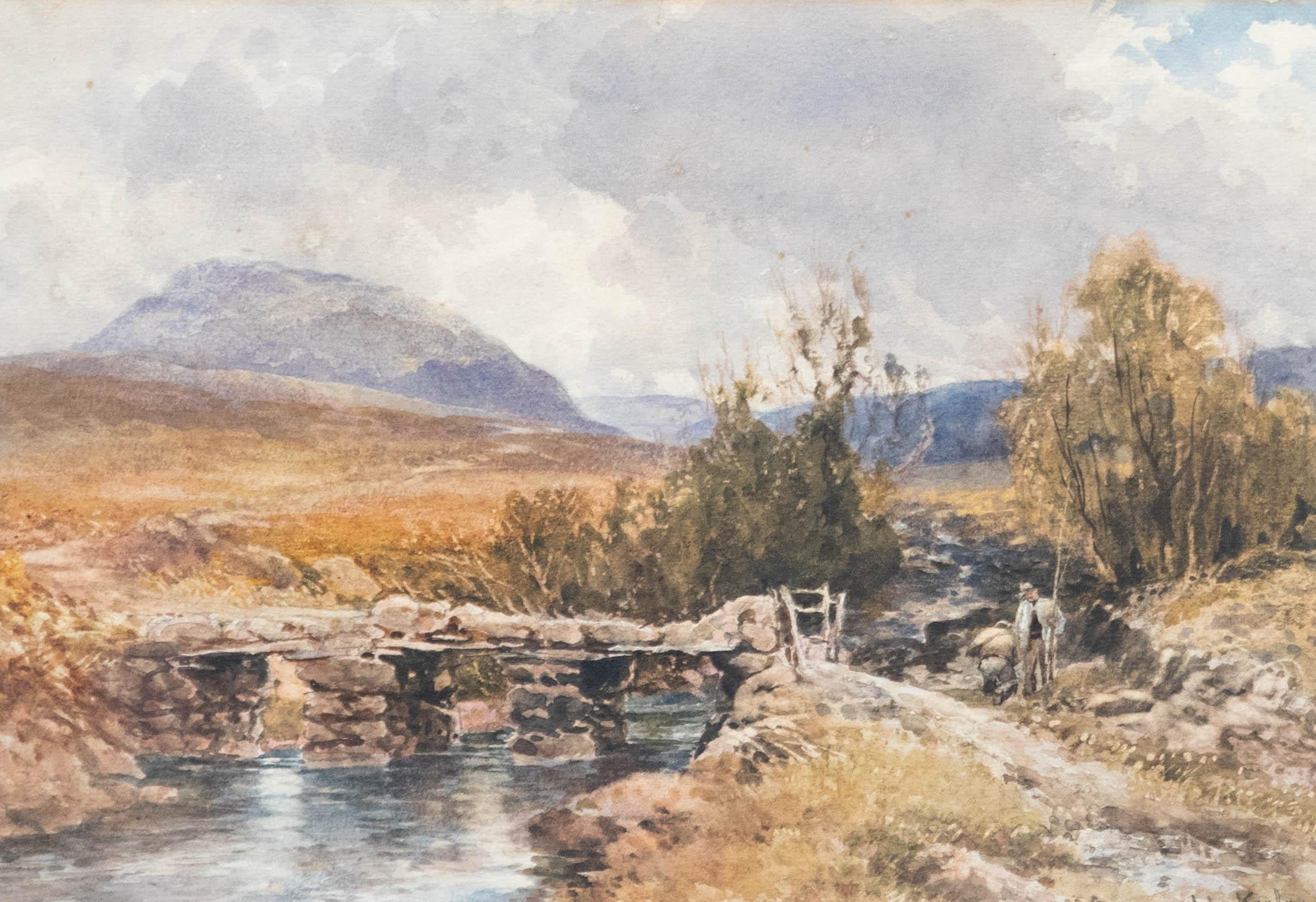 John Keeley RSBA (1849-1930) - Watercolour, Teignhead Clapper Bridge - Art by Unknown