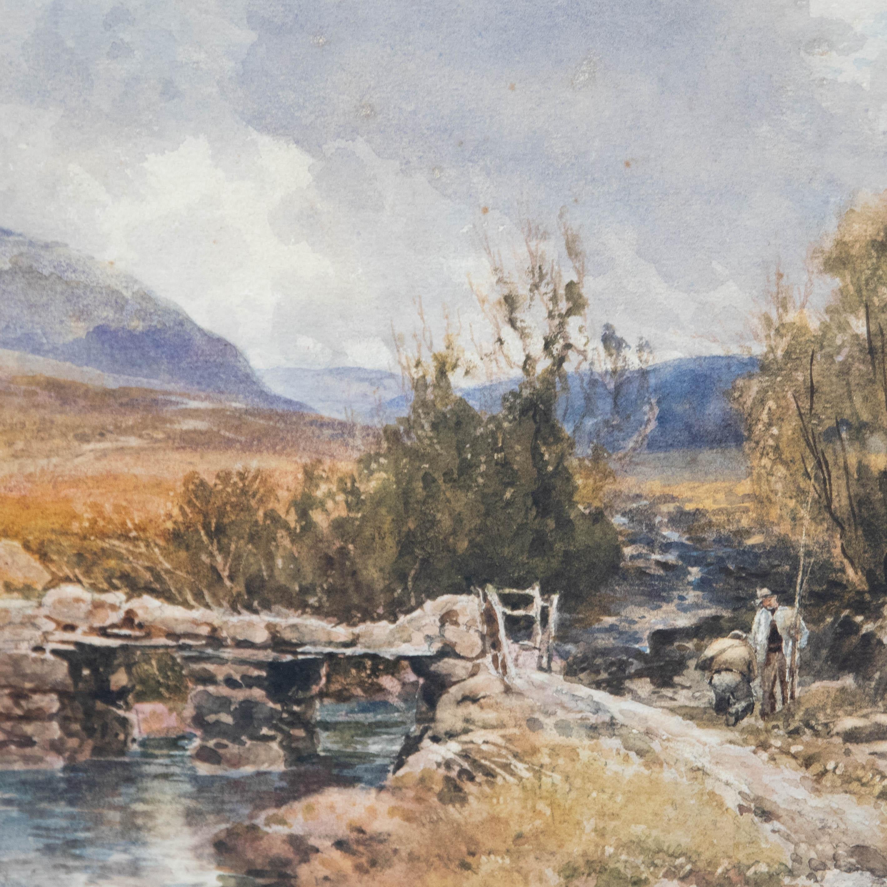 John Keeley RSBA (1849-1930) - Watercolour, Teignhead Clapper Bridge For Sale 1