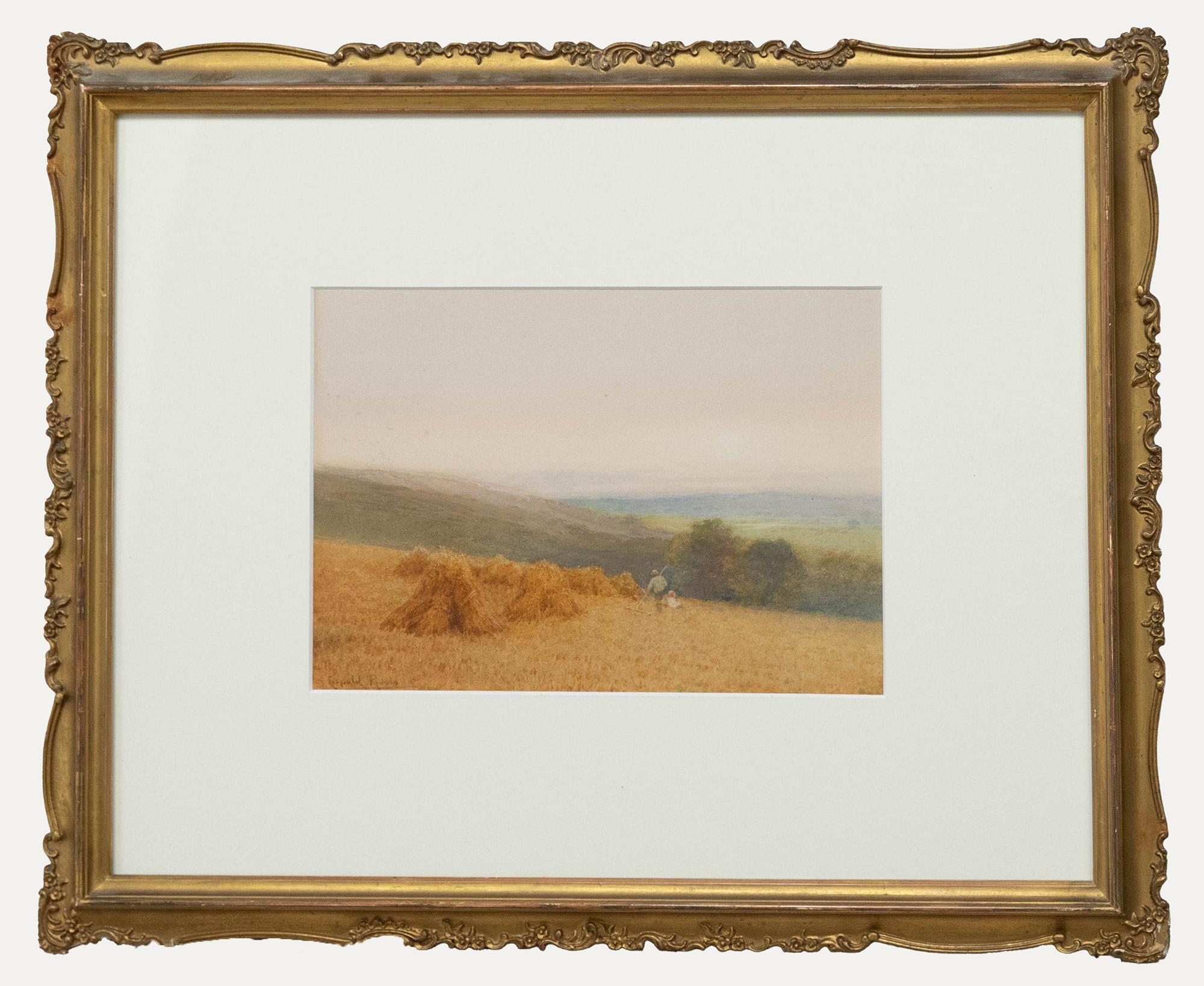 Unknown Landscape Art - Leopold Rivers (1852-1905) - Framed Late 19th Century Watercolour, Harvestime