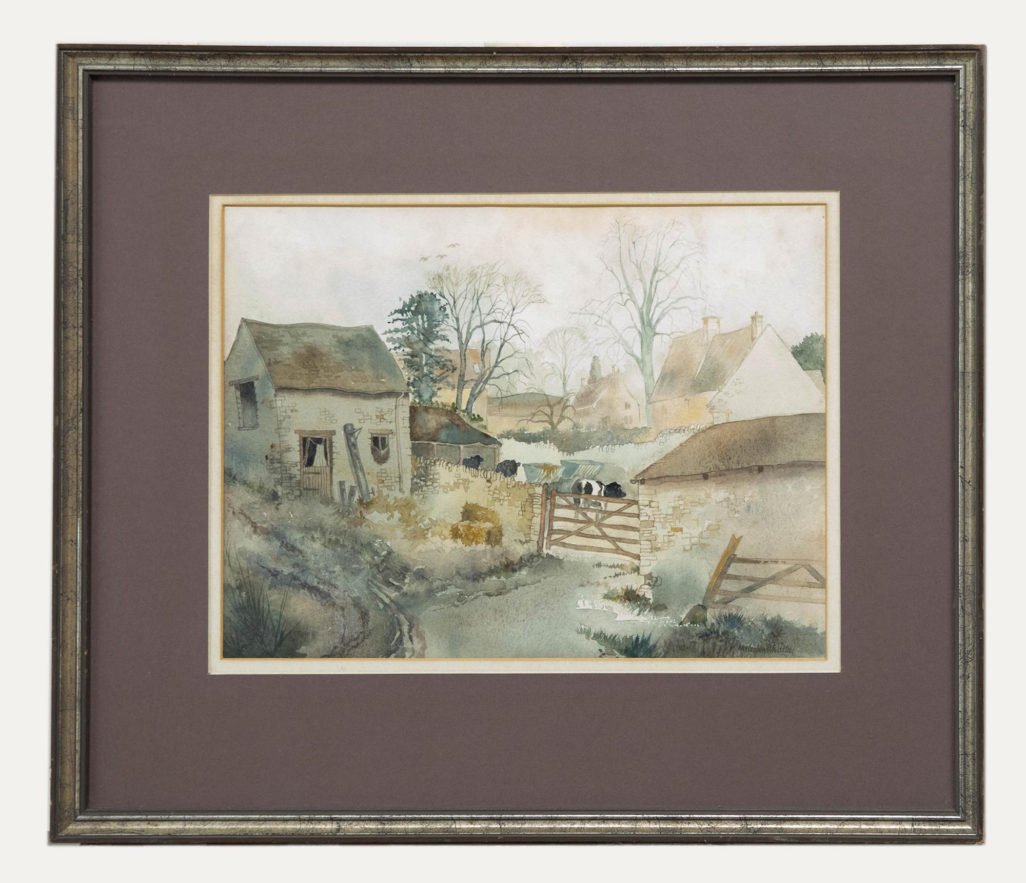 Unknown Landscape Art - Malcolm Whittley- Framed 20th Century Watercolour, The Farmyard, Upper Slaughter