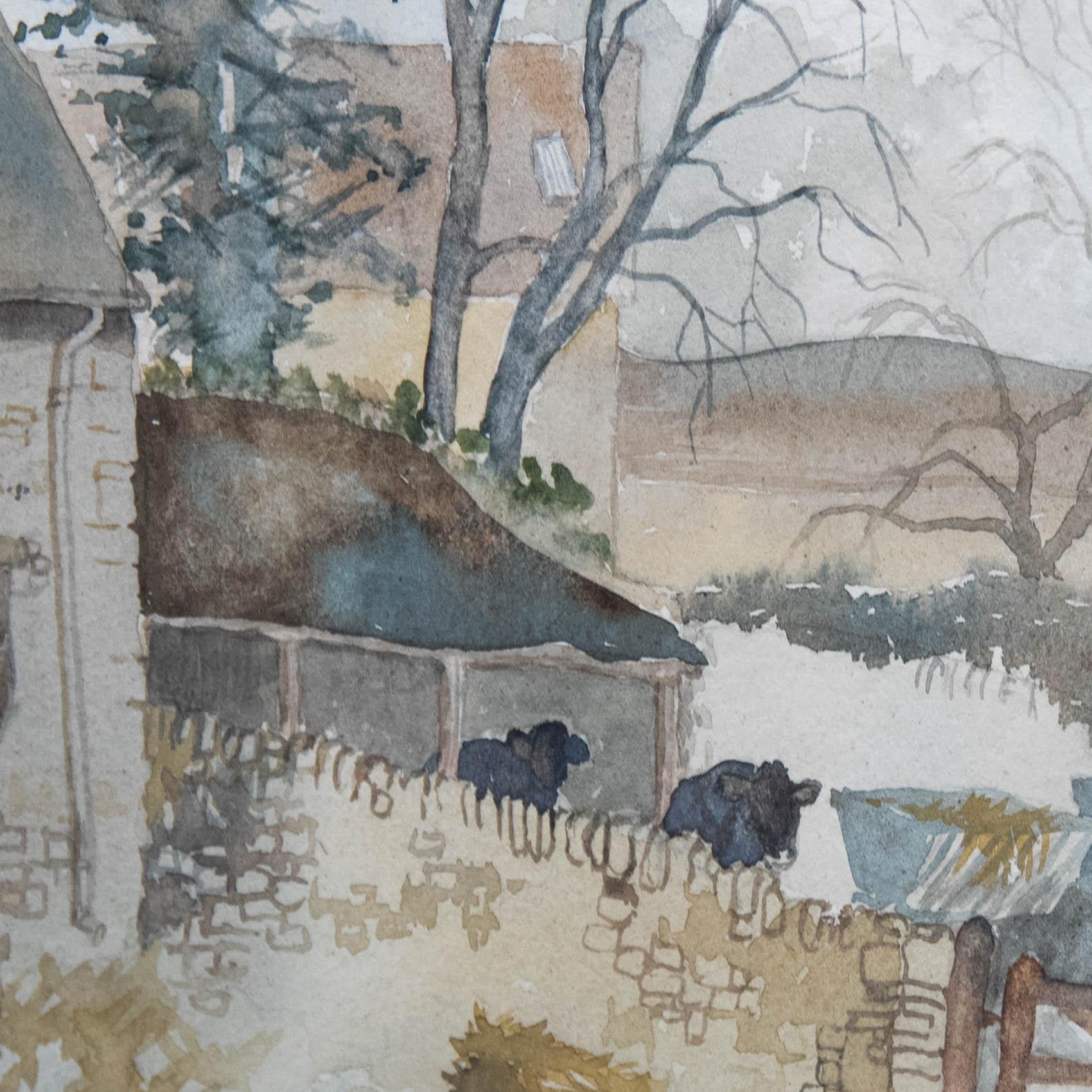 Malcolm Whittley- Framed 20th Century Watercolour, The Farmyard, Upper Slaughter For Sale 1