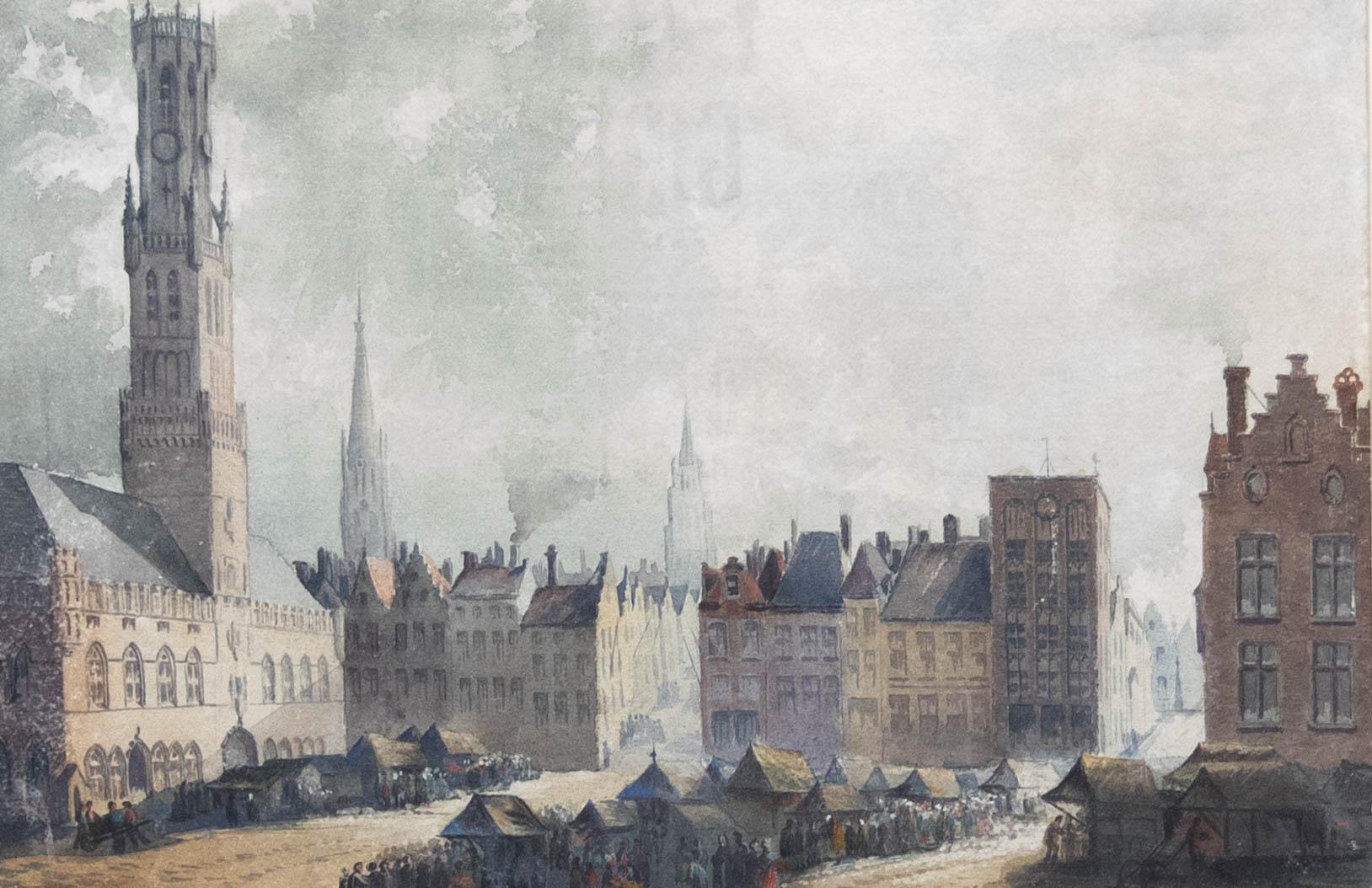 Manner of Clarkson Stanfield - 19th Century Watercolour, Market in Bruges - Art by Unknown
