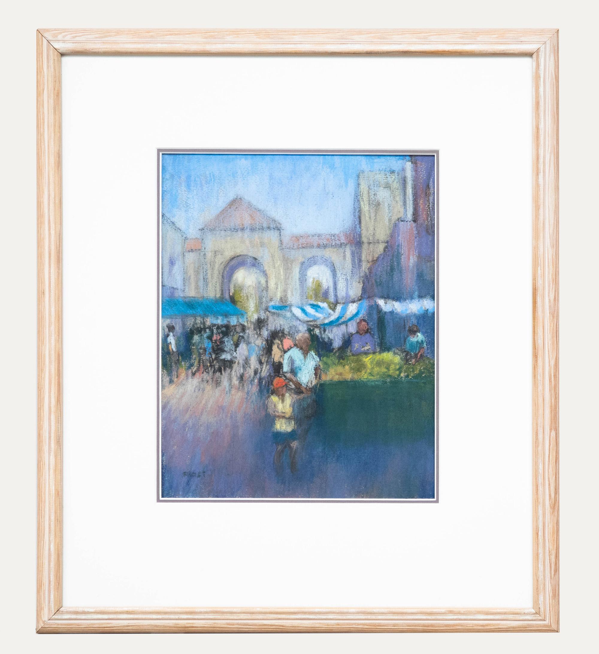 Unknown Landscape Art - Michael Frost - 20th Century Pastel, Market Day in Andalusia