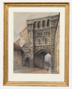 Gerahmtes Aquarell des 19. Jahrhunderts – The Westgate, Winchester