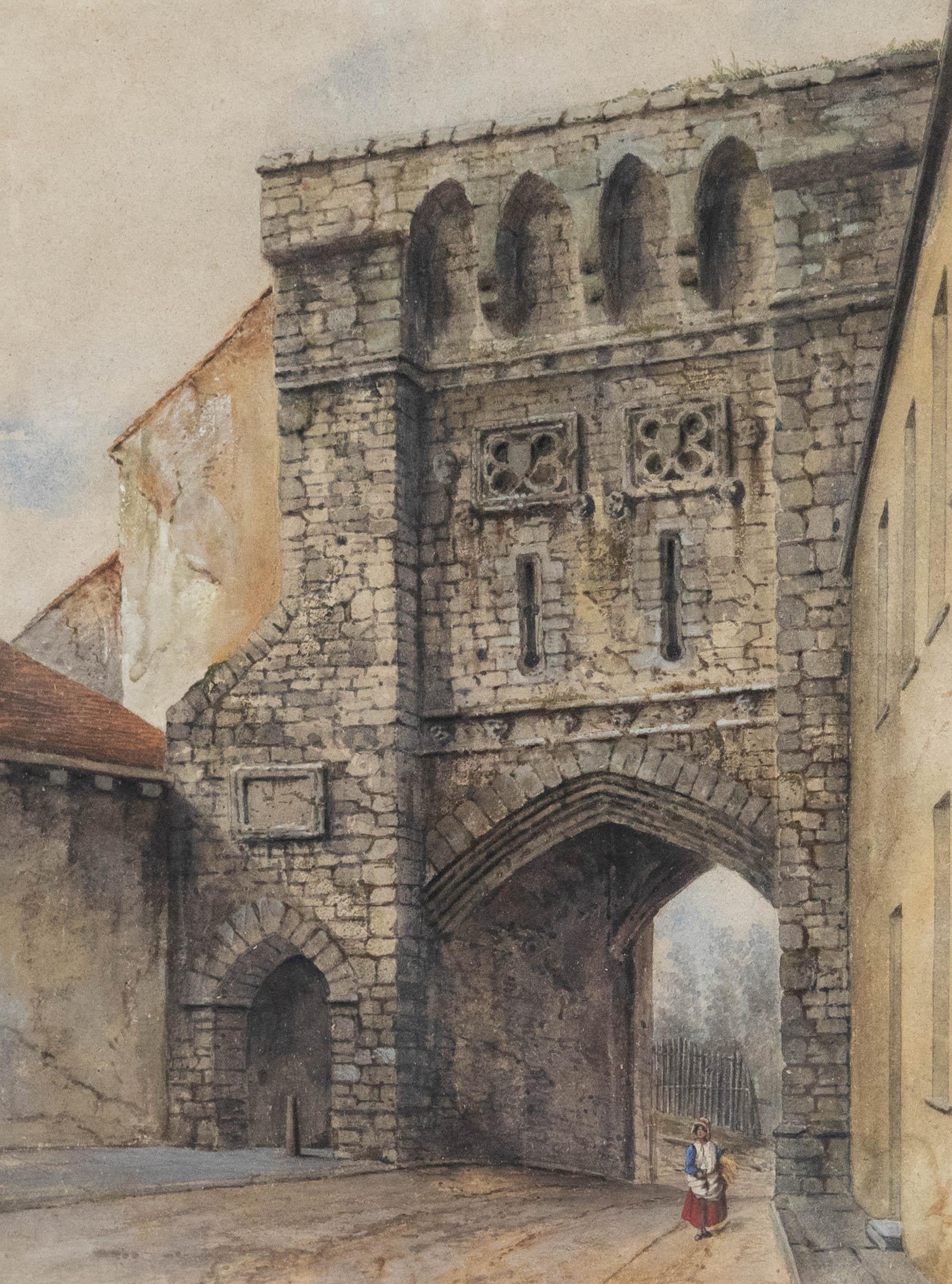 Framed 19th Century Watercolour - The Westgate, Winchester - Art by Unknown