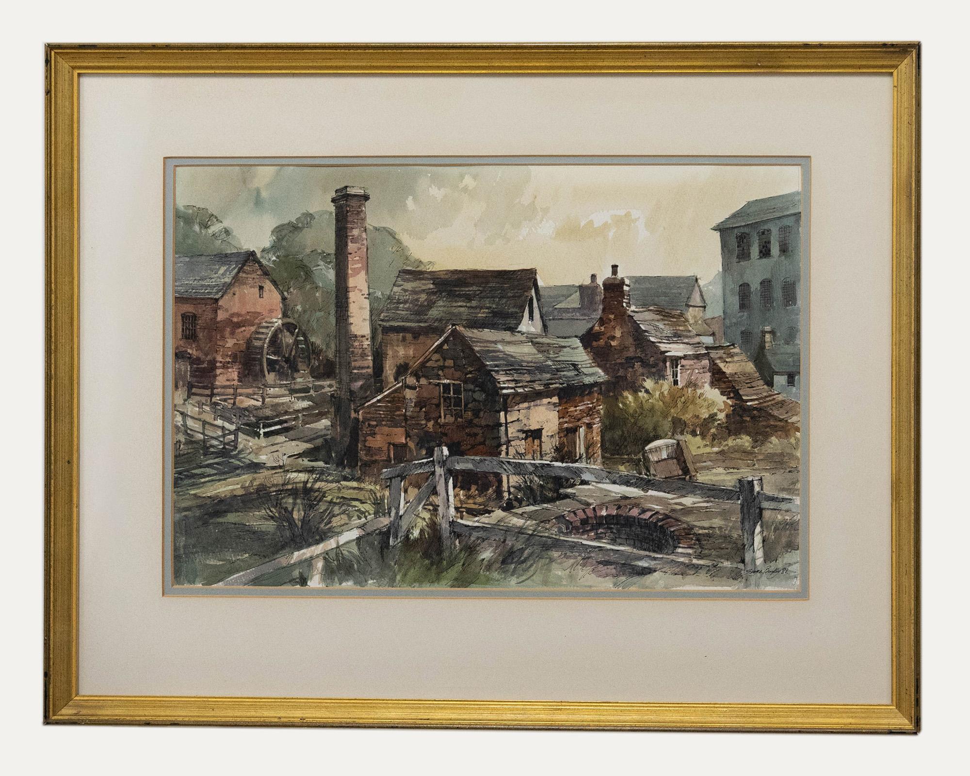 Unknown Landscape Art - George Busby (1926-2005)  - 1883 Watercolour, Cheddleton Flint Mill