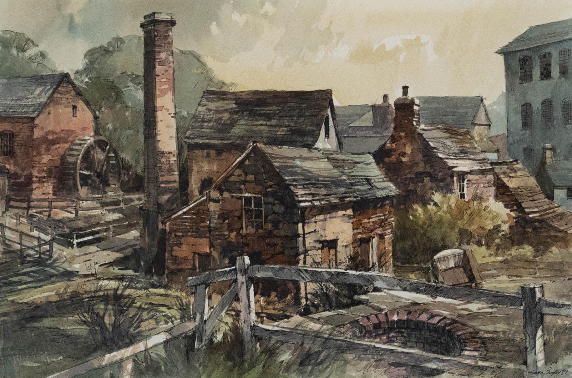 George Busby (1926-2005)  - 1883 Watercolour, Cheddleton Flint Mill - Art by Unknown
