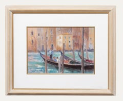 Jane Lampard - Pastel contemporáneo enmarcado, Góndolas, Gran Canal, Venecia