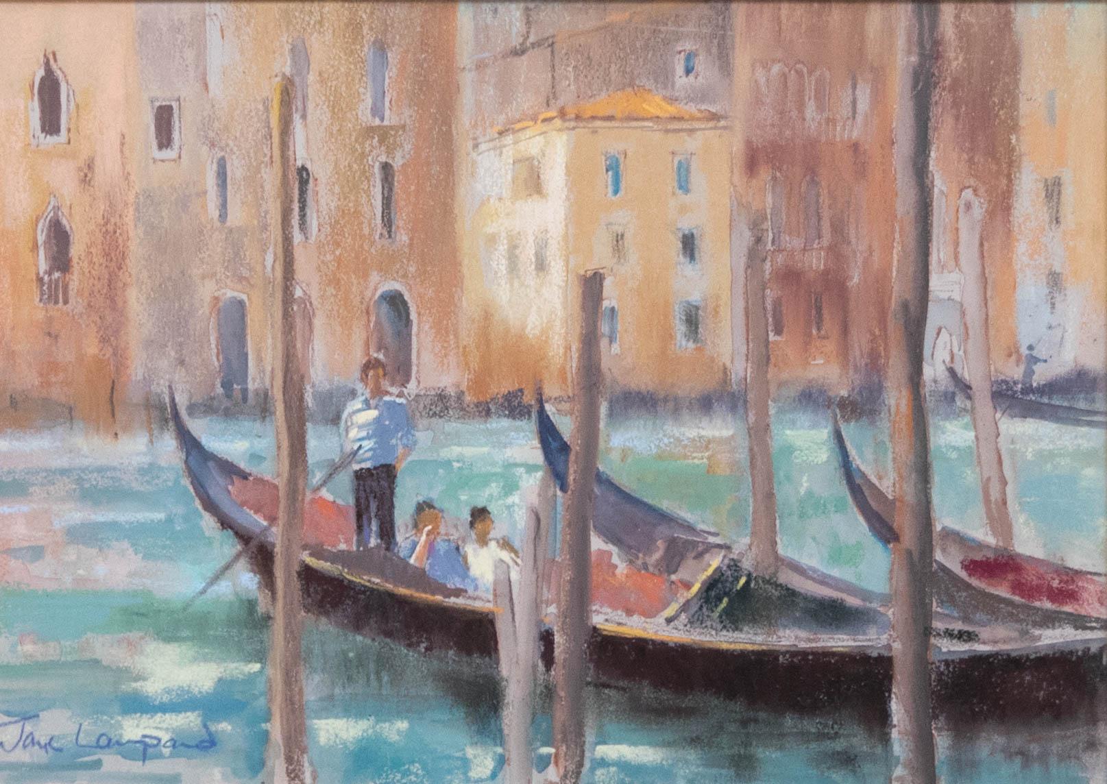Jane Lampard - Gerahmtes Contemporary Pastell, Gondeln, Canal Grande, Venedig – Art von Unknown