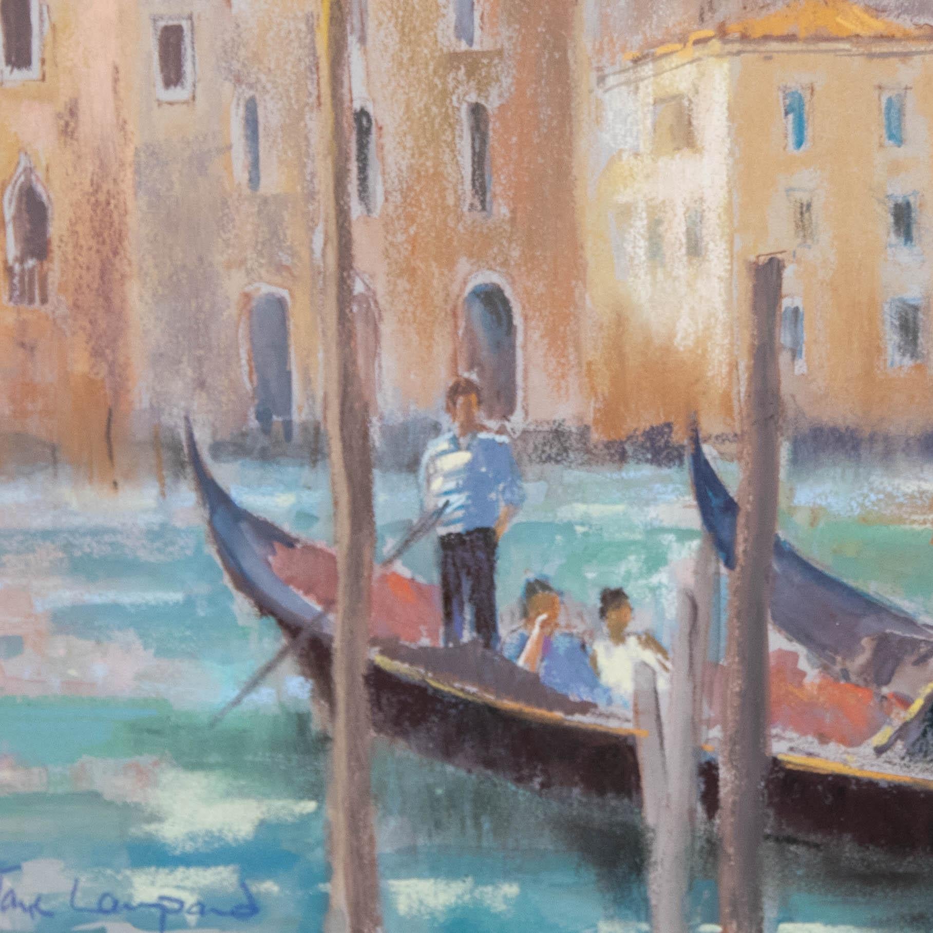 Jane Lampard - Gerahmtes Contemporary Pastell, Gondeln, Canal Grande, Venedig im Angebot 1