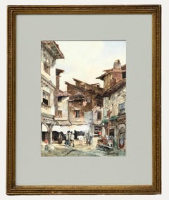 Antique Jean-Marie Oscar Gue (1809-1877) - 1832 Watercolour, Busy Town Scene