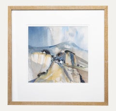 Dennis Hill - Gerahmtes Contemporary Aquarell, Walisisches Bergdorf