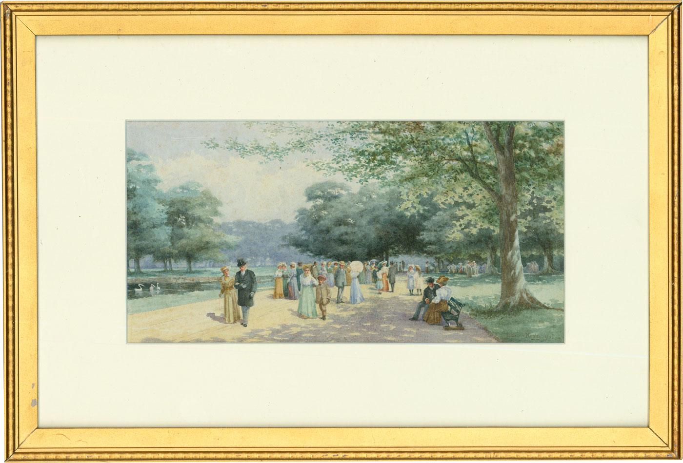 Unknown Landscape Art – Edward Healey (1842-1916) - 1905 Aquarell, Promenade, Promenade