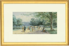 Antique Edward Healey (1842-1916) - 1905 Watercolour, Promenading