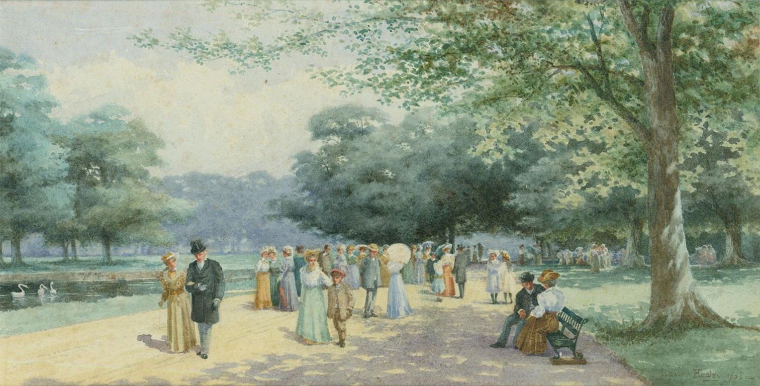 Edward Healey (1842-1916) - 1905 Watercolour, Promenading - Art by Unknown