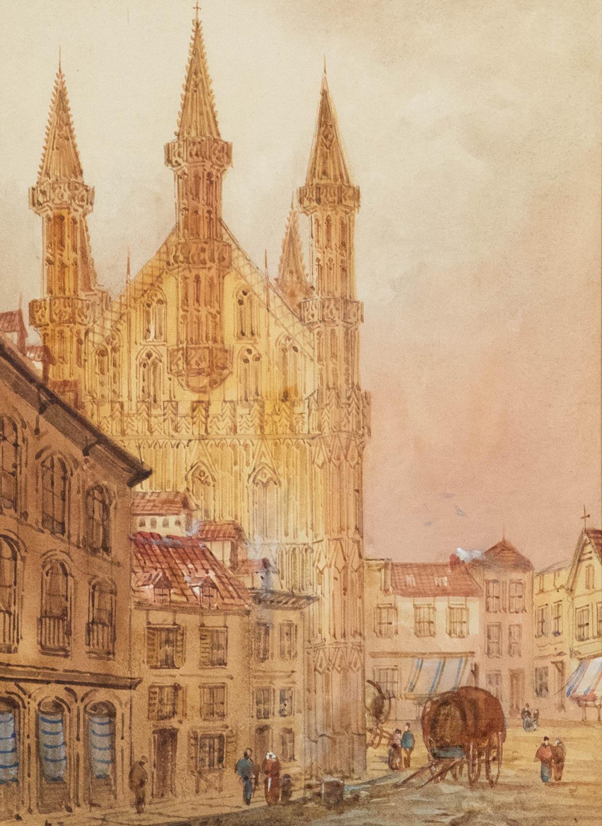 Edward Nevil (fl.1880-1900) - Aquarell des späten 19. Jahrhunderts, Leuven, Belgien im Angebot 1