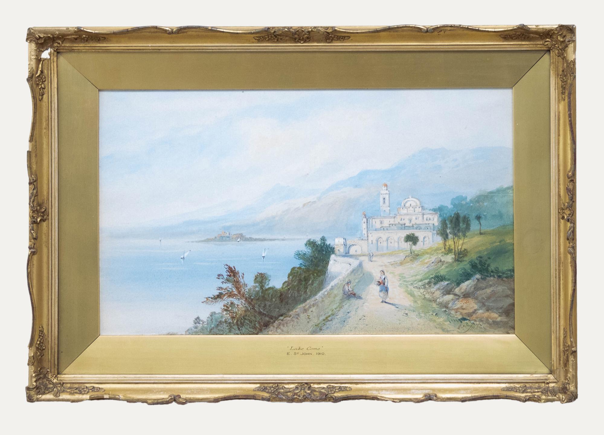 Unknown Landscape Art – Edwin St. John (1878-1961) - 1910 Aquarell, Como am Comer See