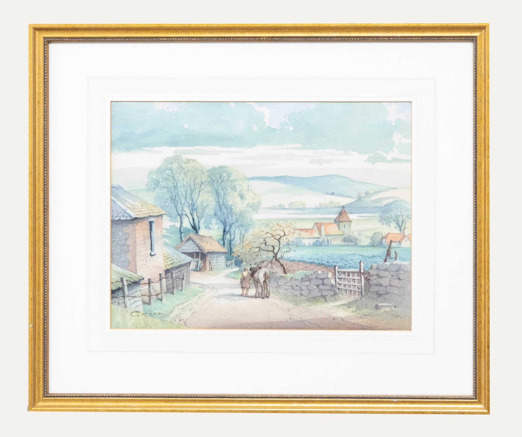 Unknown Landscape Art – Emerson Harold Groom (1890-1983) - Aquarell aus der Mitte des 20. Jahrhunderts, Tarring Neville