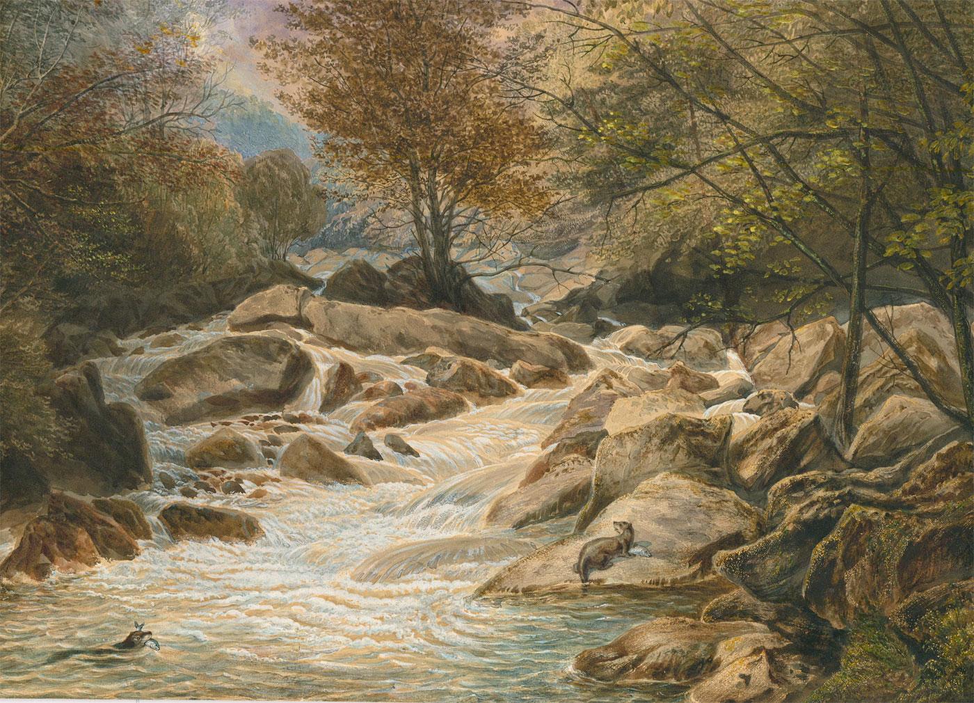 Unknown Landscape Art - William Dickes  (1815-1892) - Late 19th Century Watercolour, The Otter's Catch