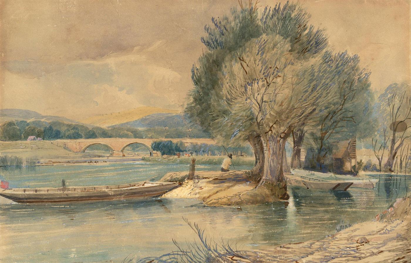 Unknown Landscape Art – Arthur B. Rigby (fl.1902-1926) - Aquarell, Tal-y-Bont Bridge