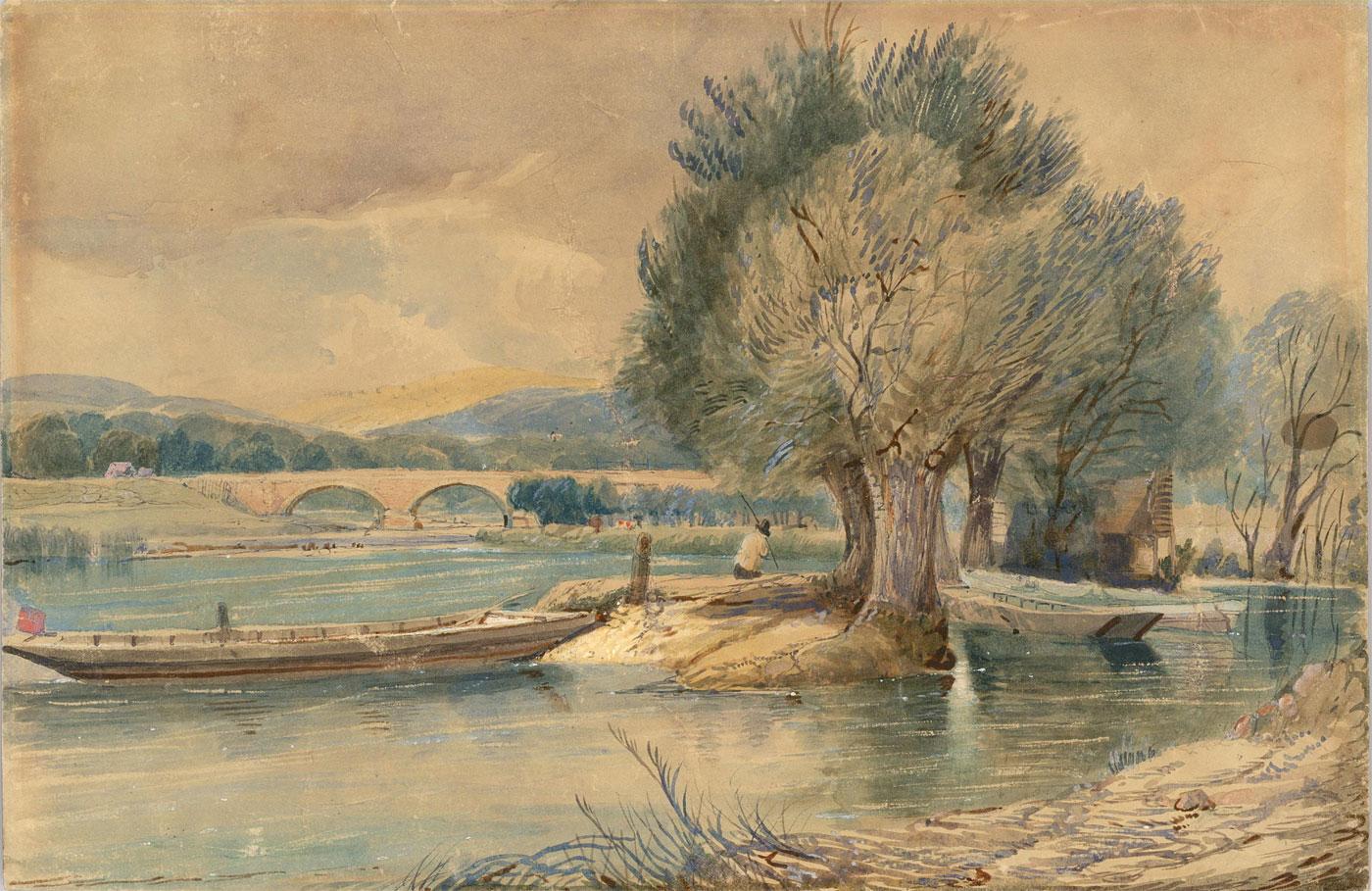 Arthur B. Rigby (fl.1902-1926) - Watercolour, Tal-y-Bont Bridge - Brown Landscape Art by Unknown
