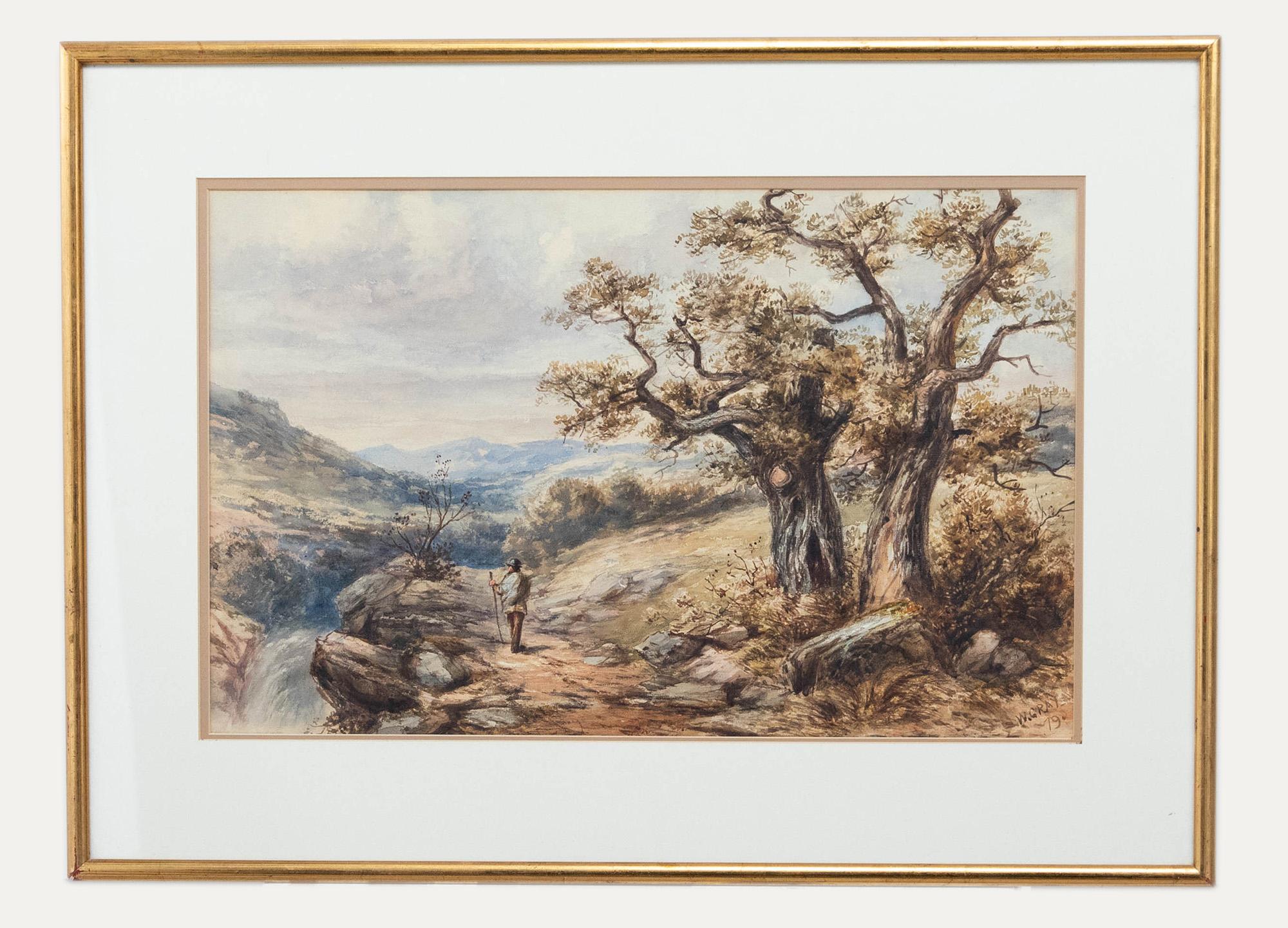 Unknown Landscape Art – W. Gray   - 1879 Aquarell, Abend in den Cotswolds