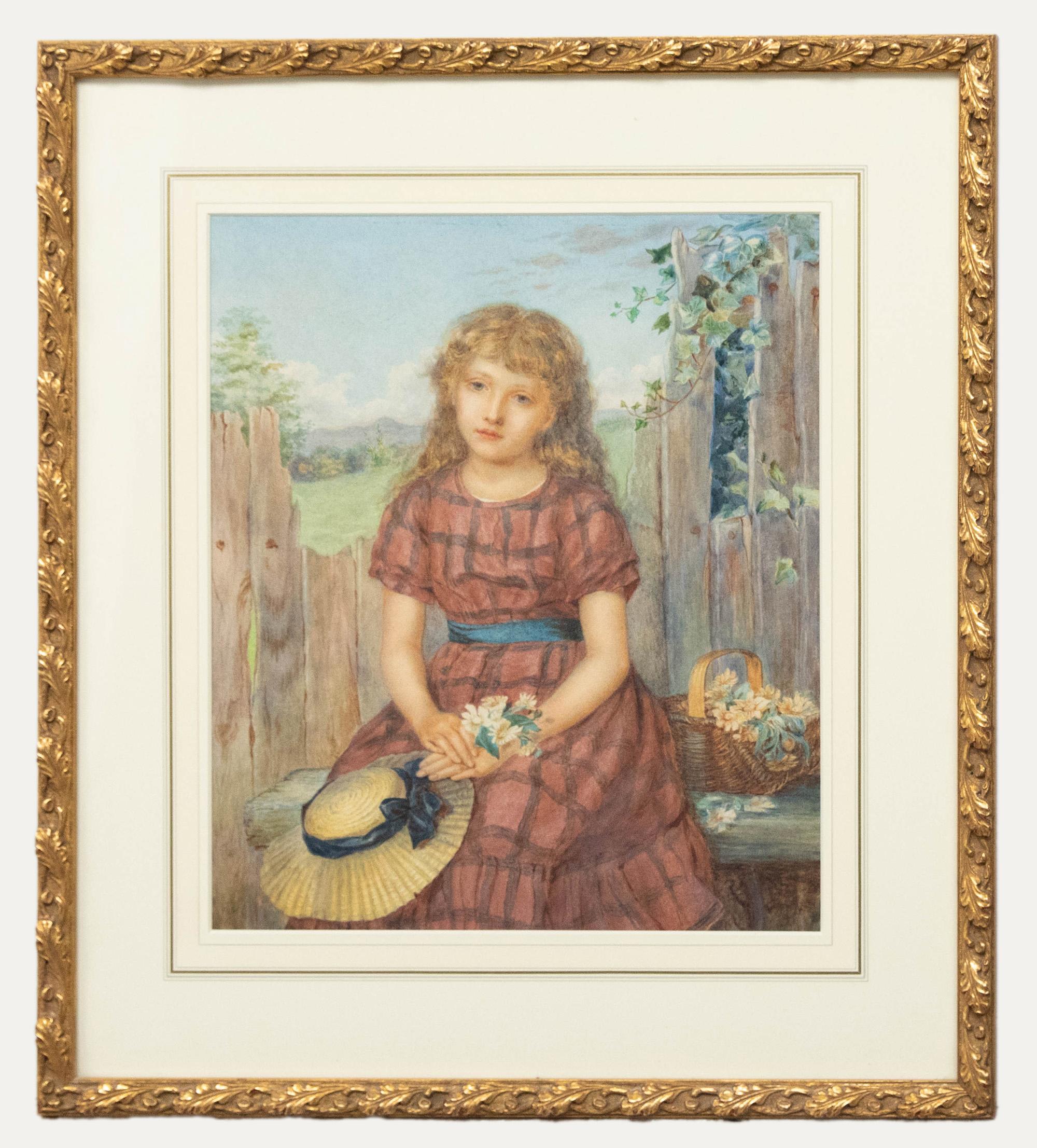 Unknown Portrait – Neville Stephen Lytton (1879-1951) - Aquarell, Blumenmädchen 82