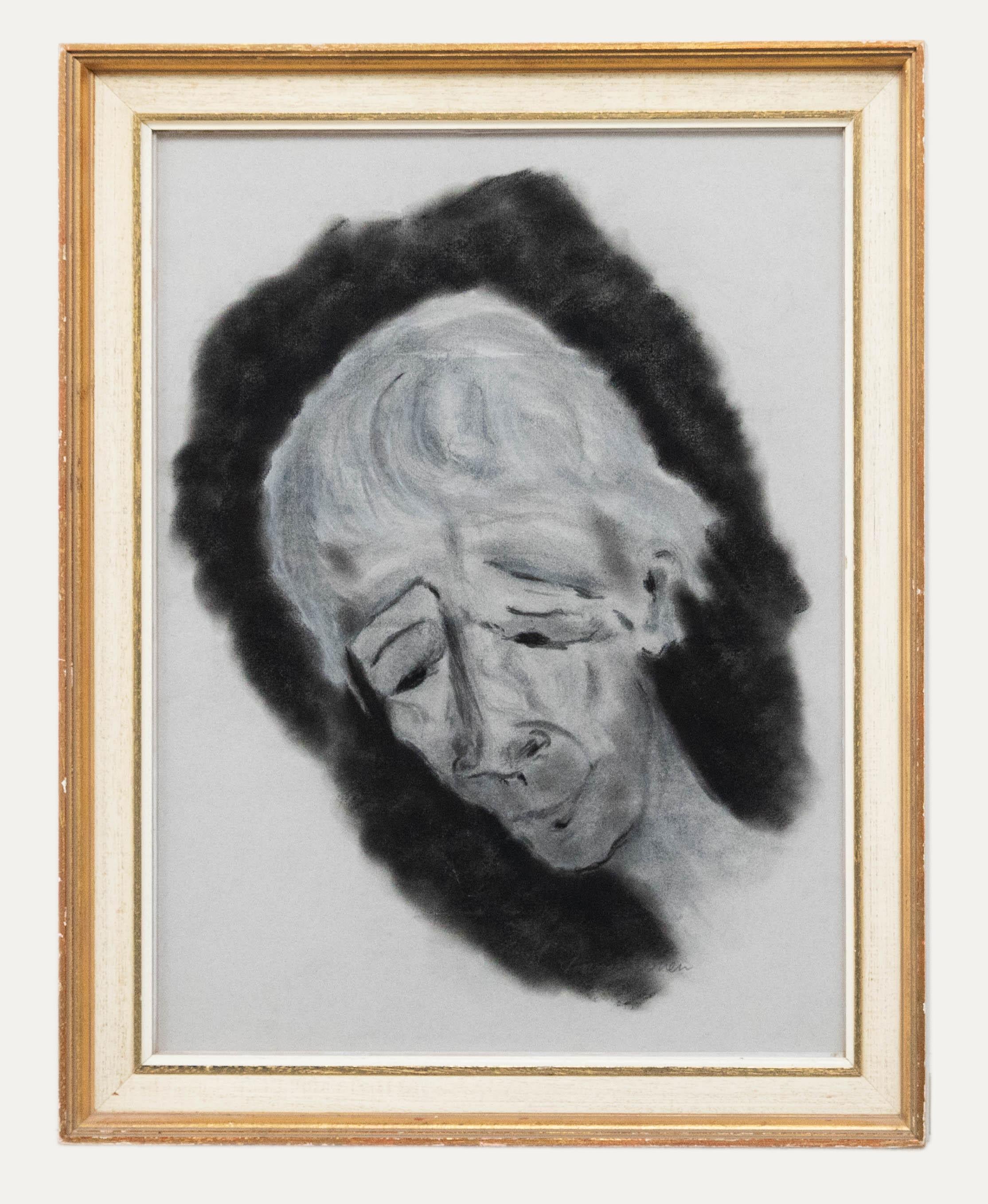 Portrait Unknown - Frances Cohen Gillespie (1939-1998) - Dessin au fusain, Penseur profond