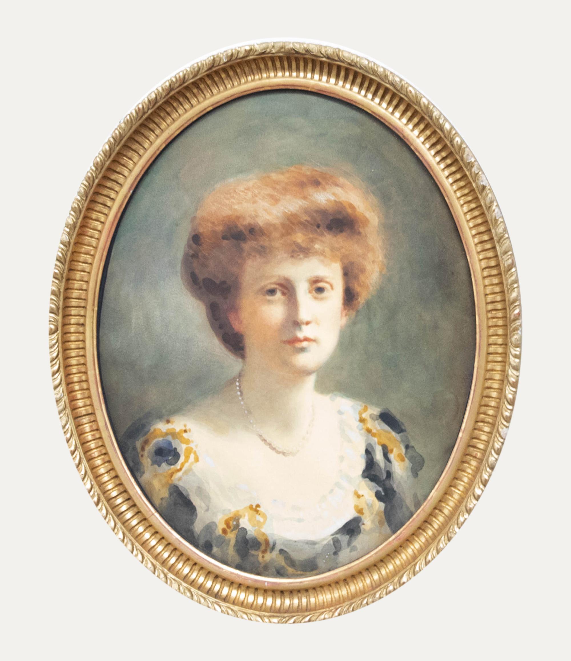 Unknown Portrait – English School Spätes 19. Jahrhundert Aquarell - Porträt einer Dame