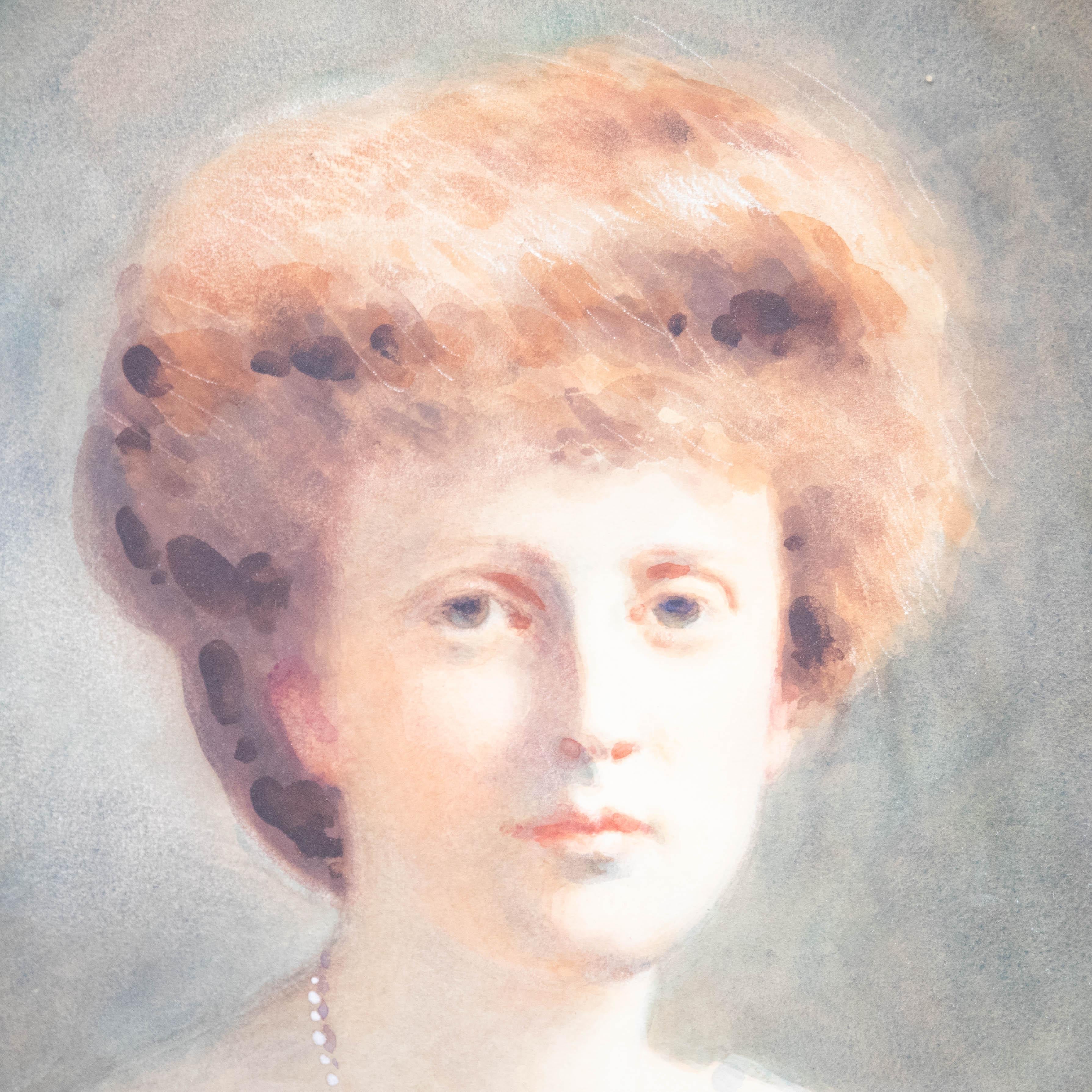 English School Spätes 19. Jahrhundert Aquarell - Porträt einer Dame im Angebot 1