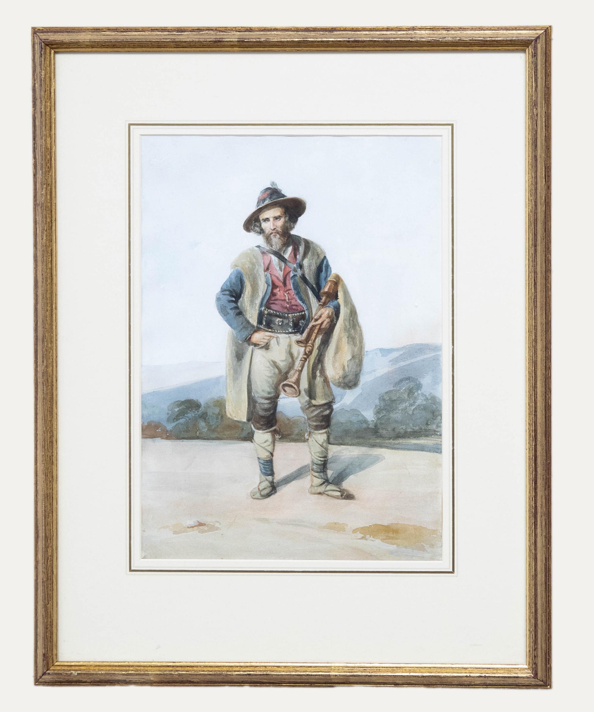 Unknown Portrait - Attrib. Susan Vincent  - 19th Century Watercolour, Man in an Alpine Landscape