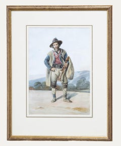 Attribué. Susan Vincent  - Aquarelle du XIXe siècle, Homme dans un paysage alpin