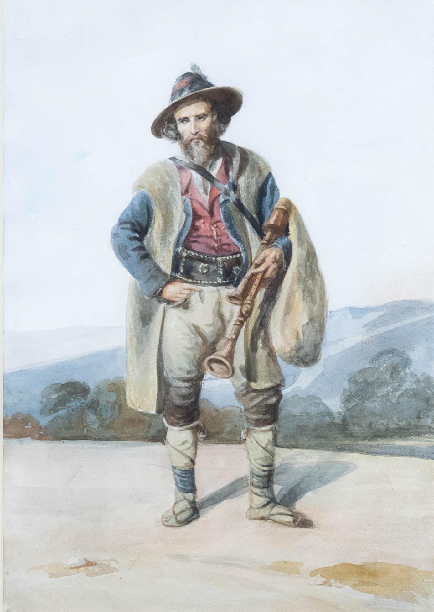 Attrib. Susan Vincent  - 19th Century Watercolour, Man in an Alpine Landscape - Art by Unknown
