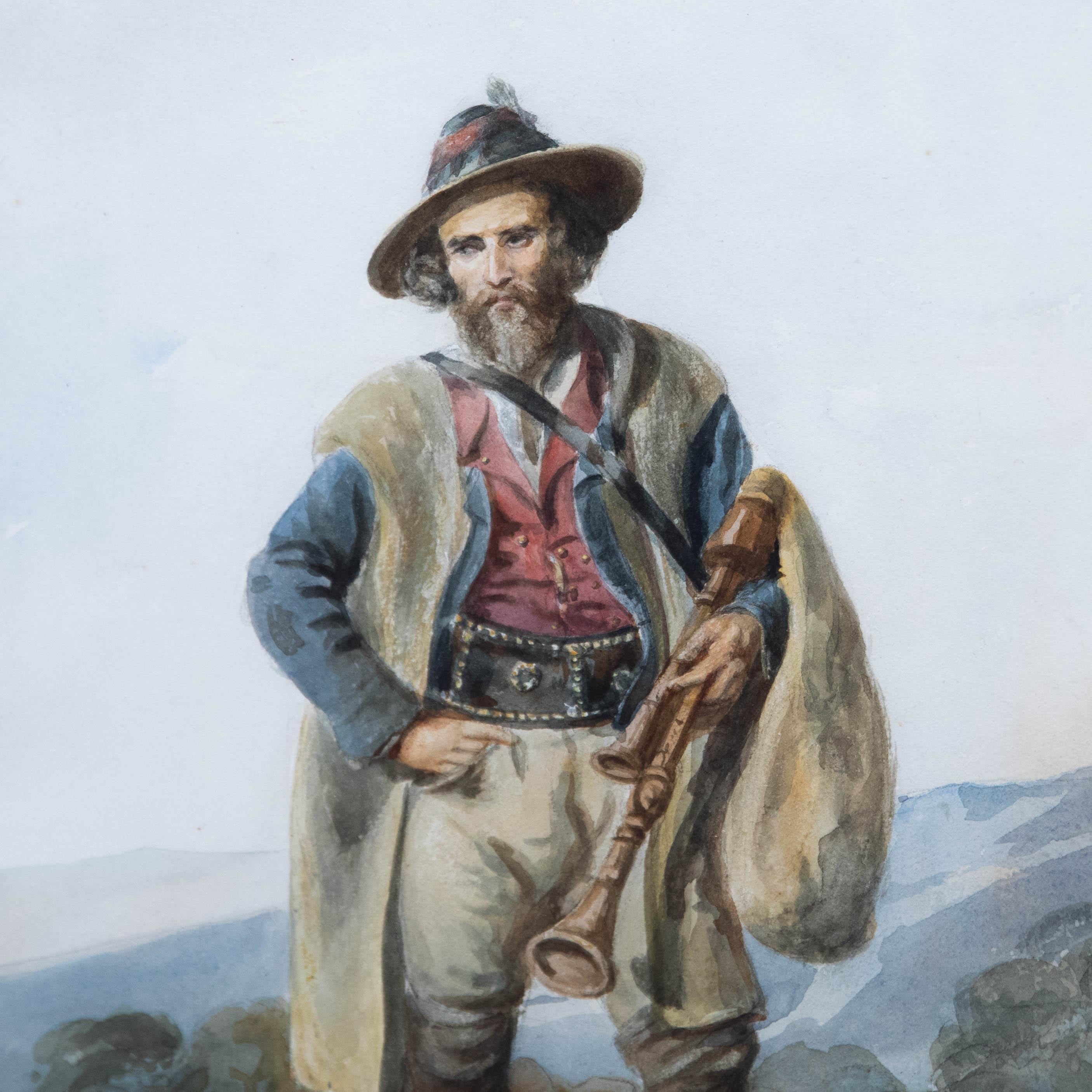 Attrib. Susan Vincent  - 19th Century Watercolour, Man in an Alpine Landscape For Sale 1
